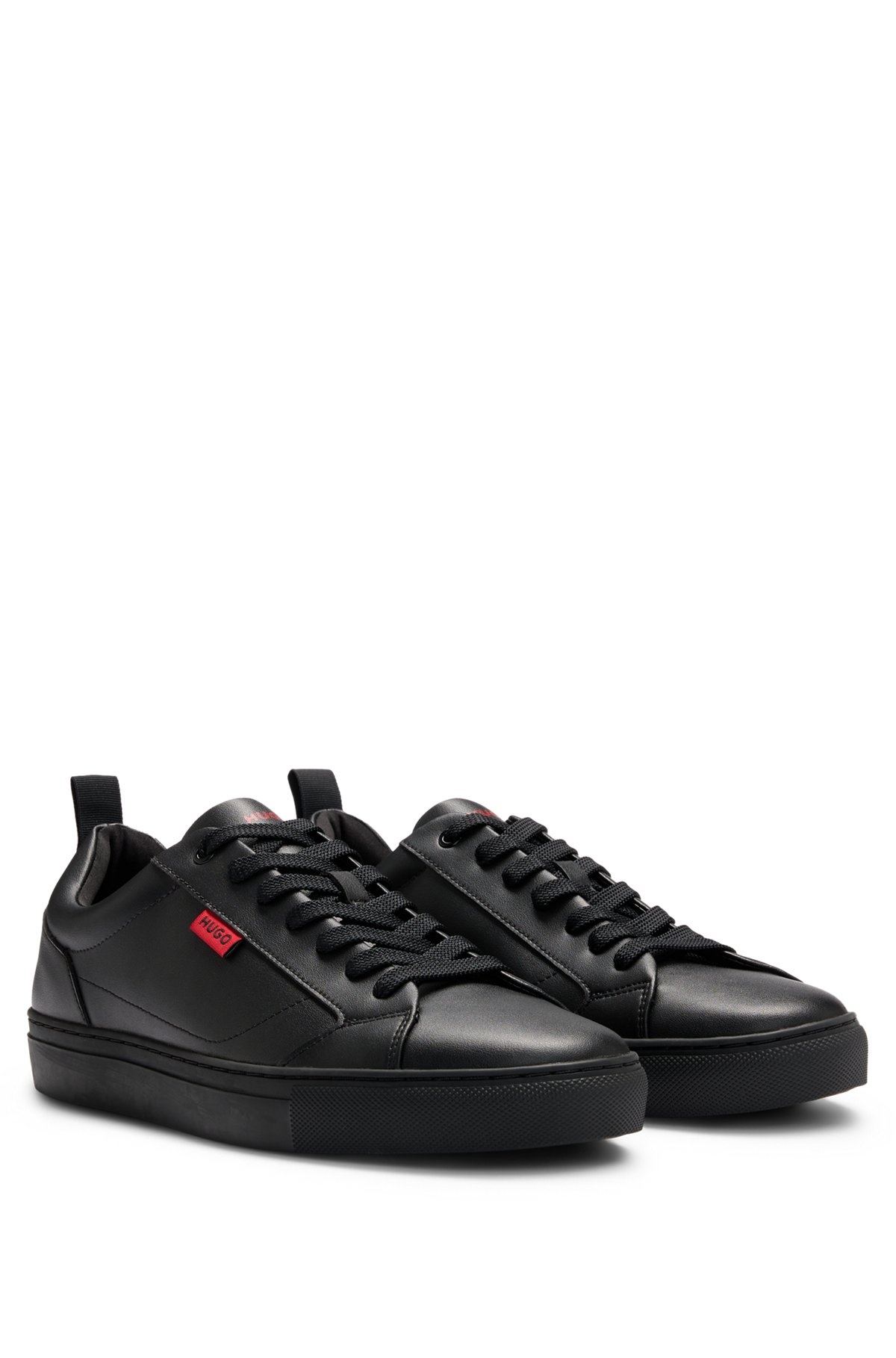 FAUX-LEATHER TRAINERS WITH RED LOGO FLAG - 2