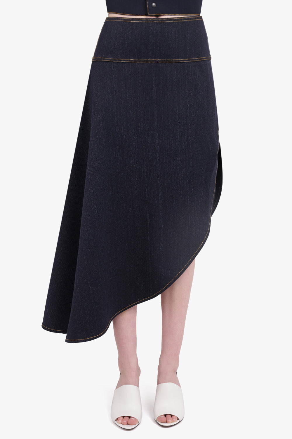 ASYMMETRIC MIDI DENIM FLUID SKIRT | NIGHT BLUE - 3