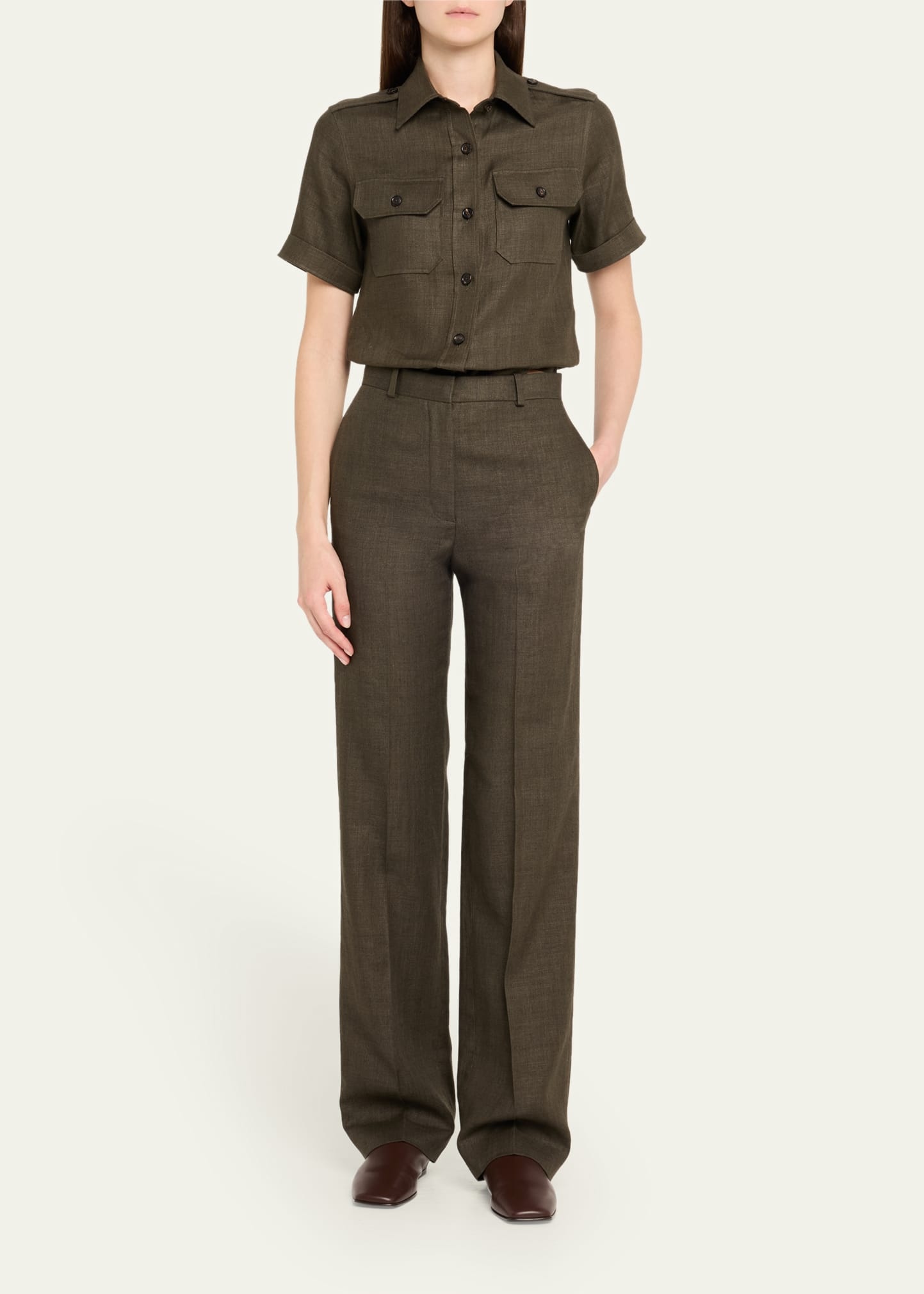 Cam Annalisa Structured Linen Button-Front Blouse - 2