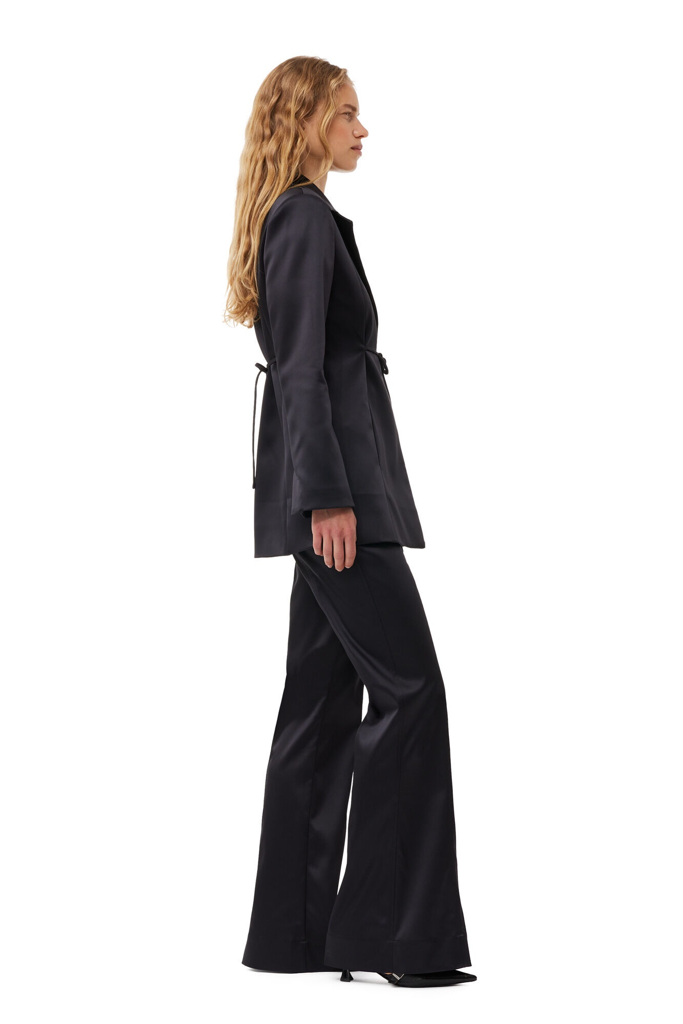 BLACK DOUBLE SATIN TIESTRING BLAZER - 5