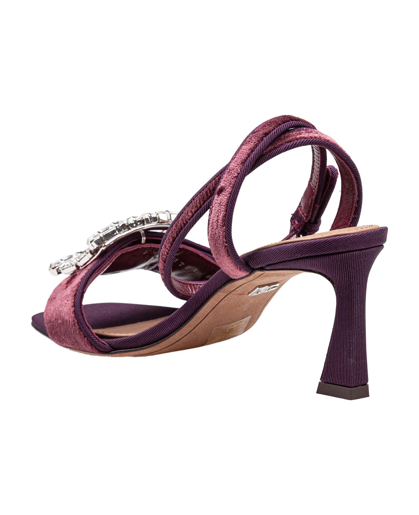 Velvet Sandal In Vinacca Color With Buckle With Stones - 4