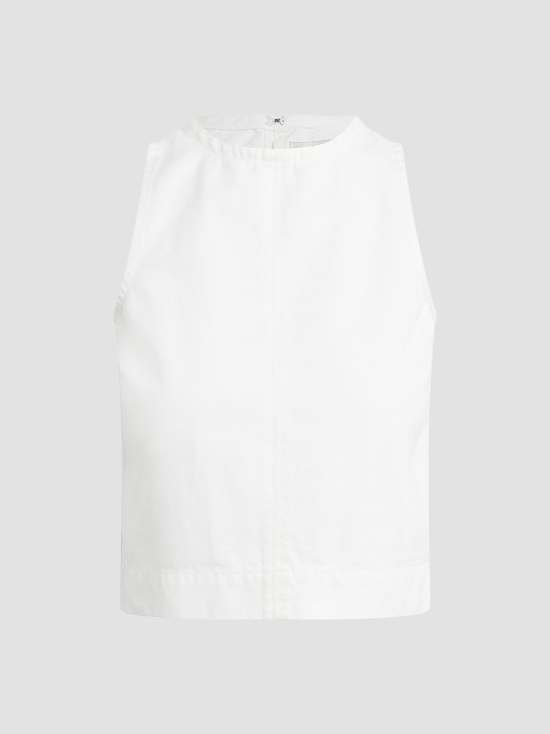 Women's Cotton Denim Sleeveless Top - White 1