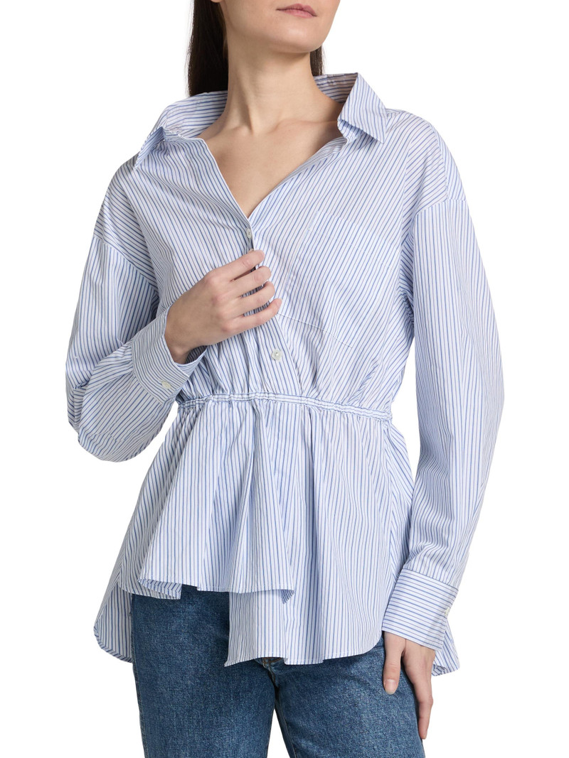 Women's Falling Off The Shoulder Poplin Shirt - Blue Stripe 3