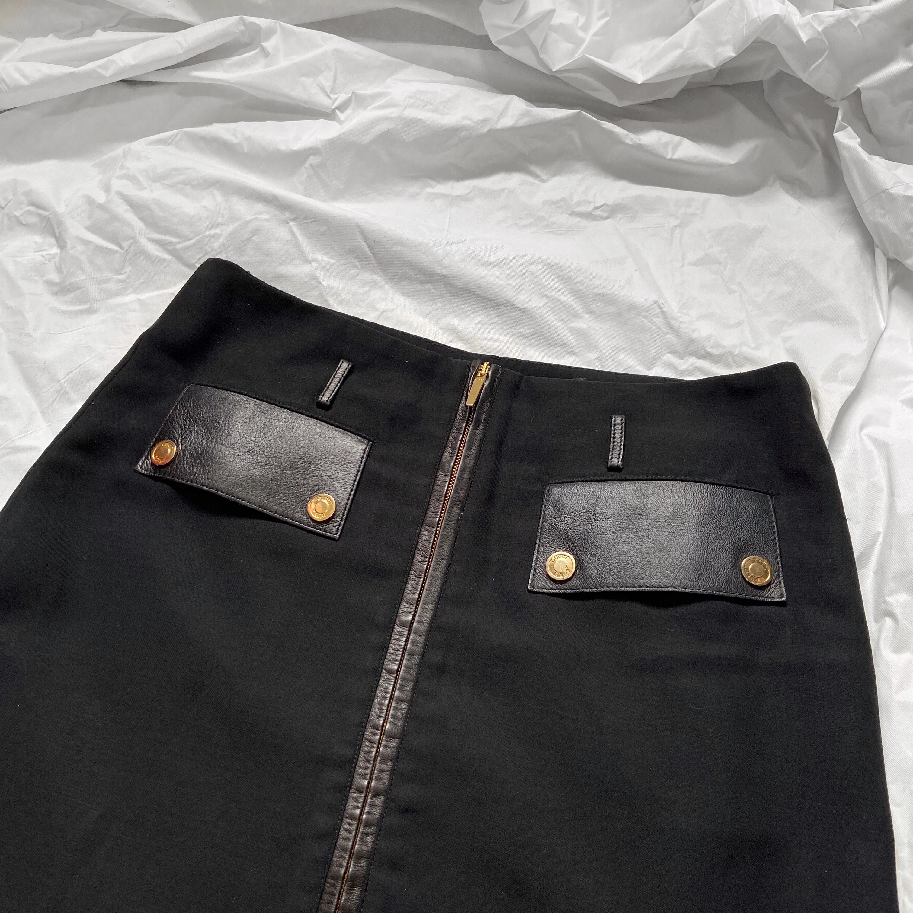 Gucci Fall 2000 Tom Ford black leather wool skirt - 5