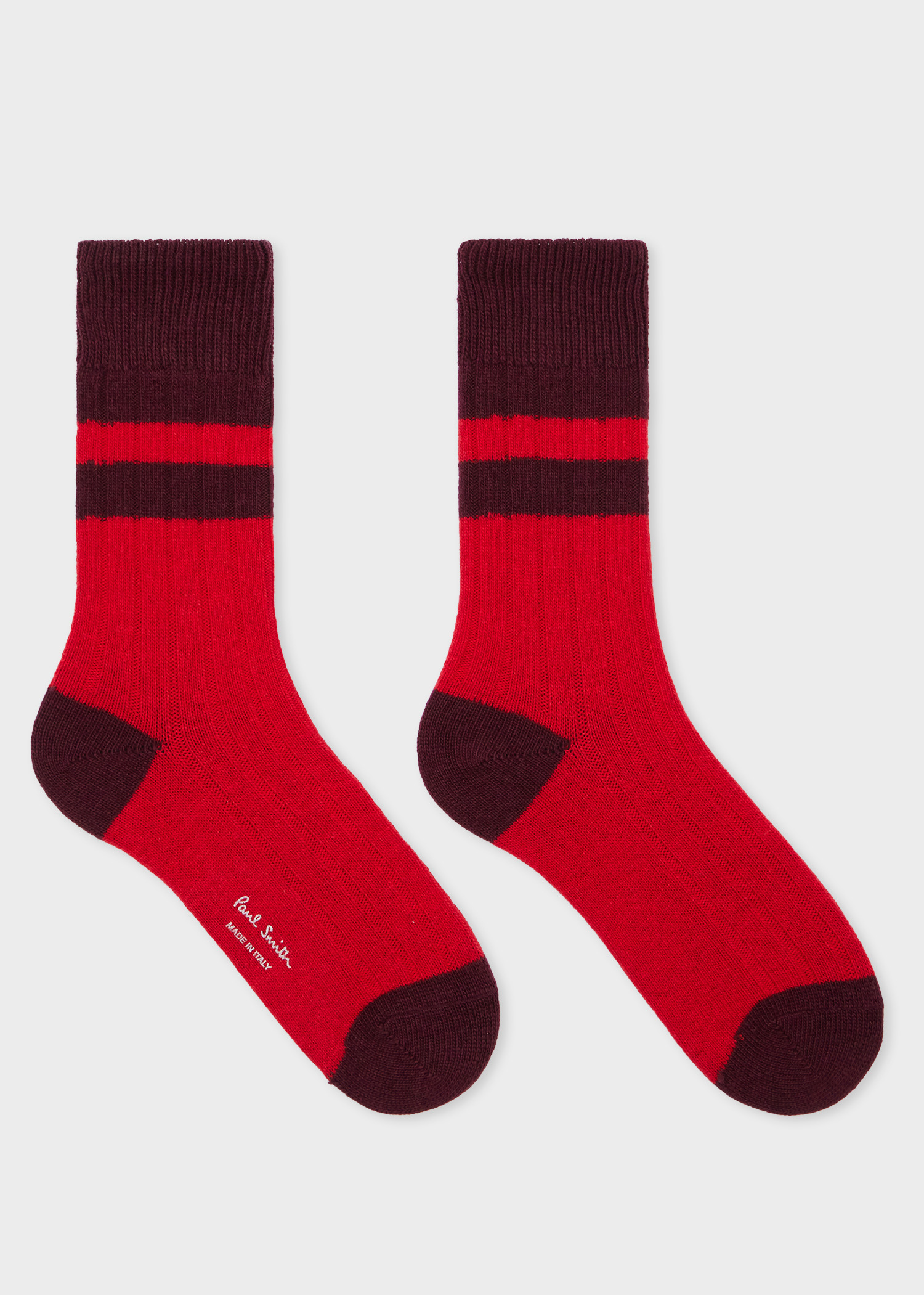 Women's Red and Burgundy Ribbed Colour Block Socks - 2