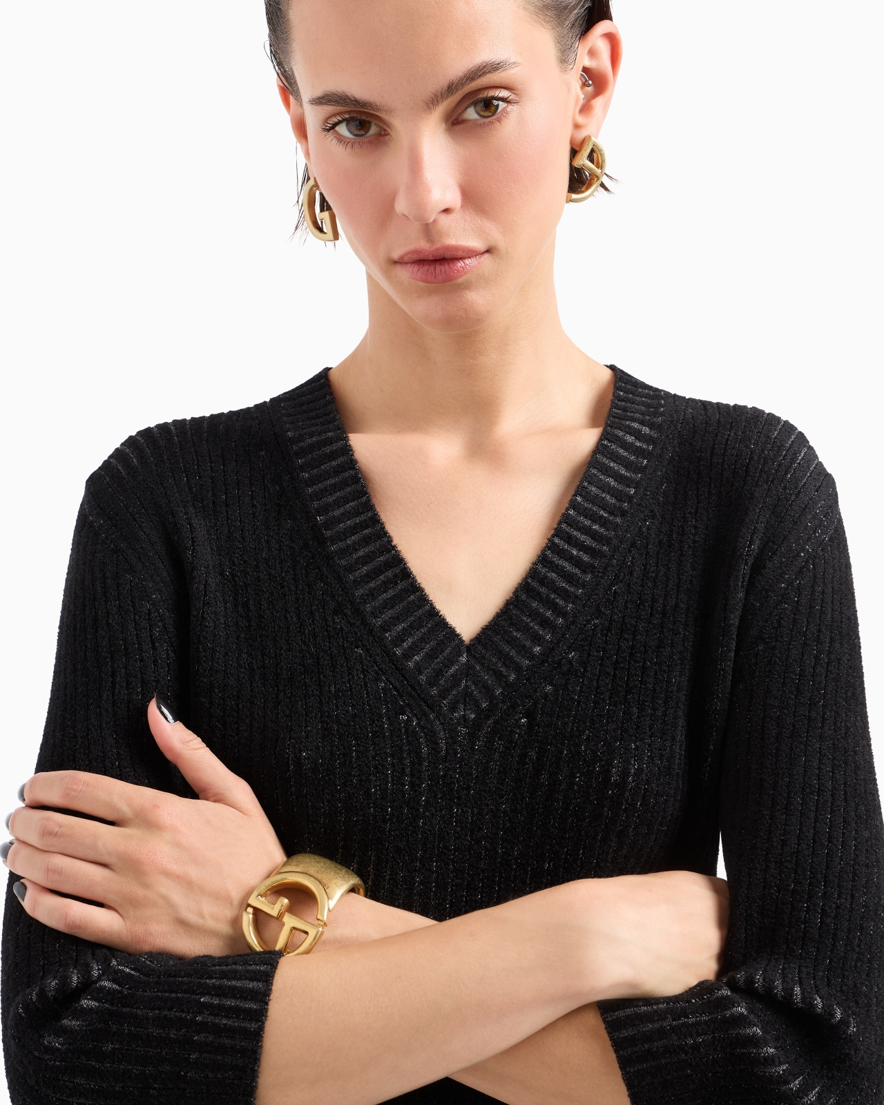Virgin wool and viscose-blend V-neck jumper - 5