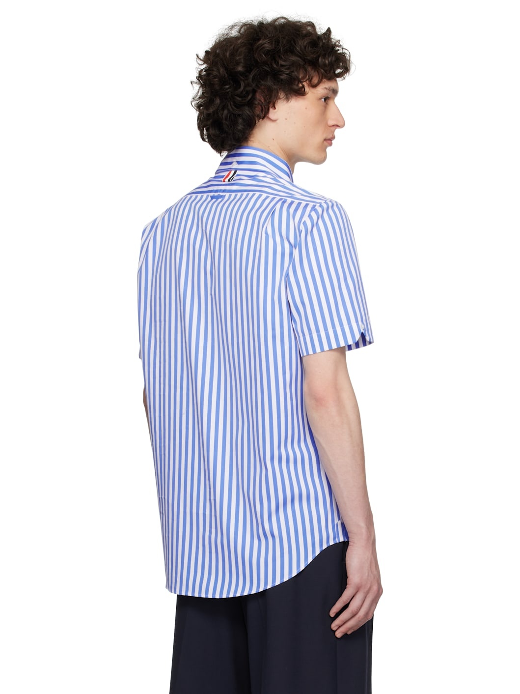 Navy & White Straight Fit Button Down Poplin Shirt - 3