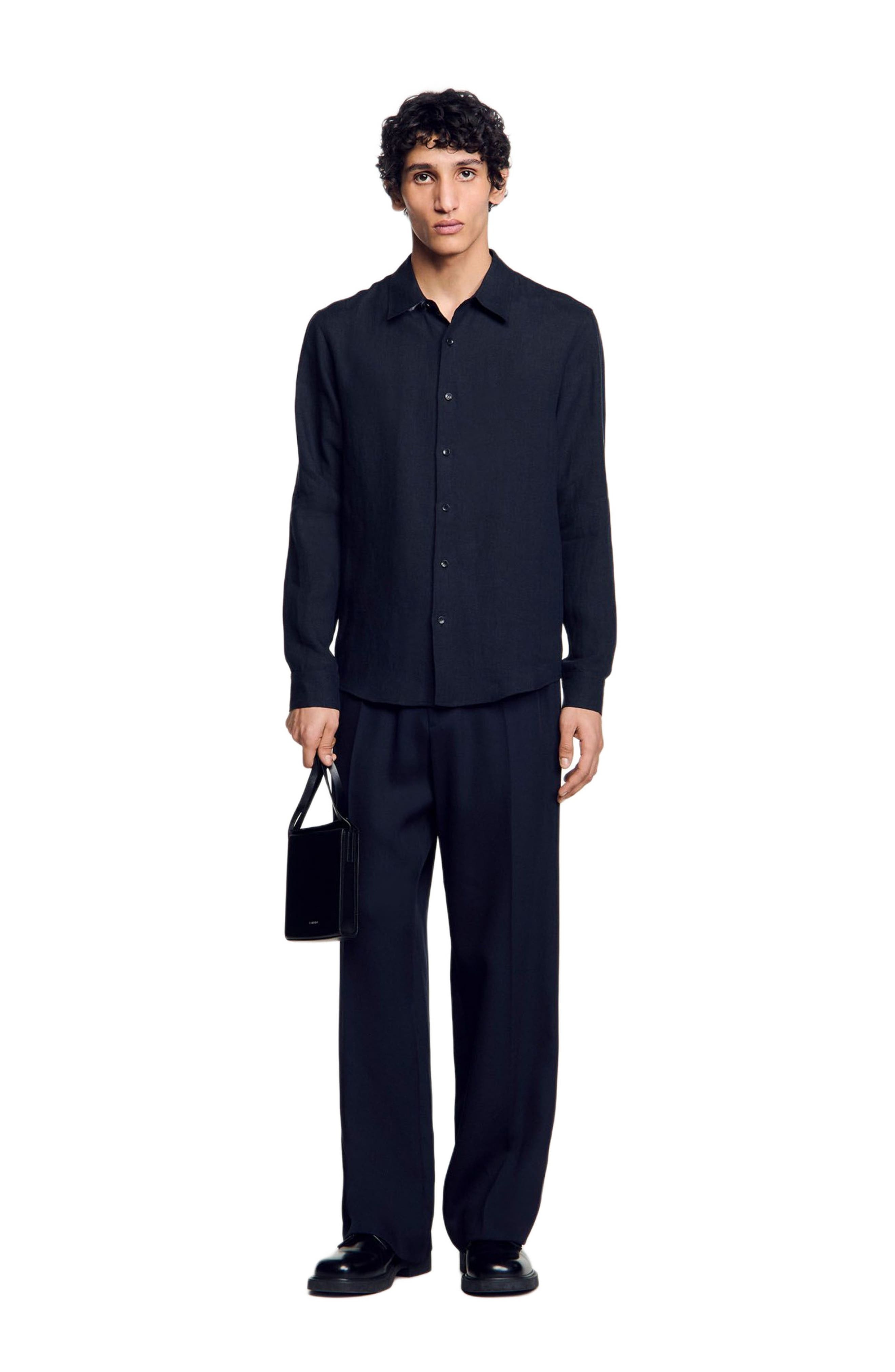 SANDRO Linen shirt in Navy Blue at Nordstrom - 6