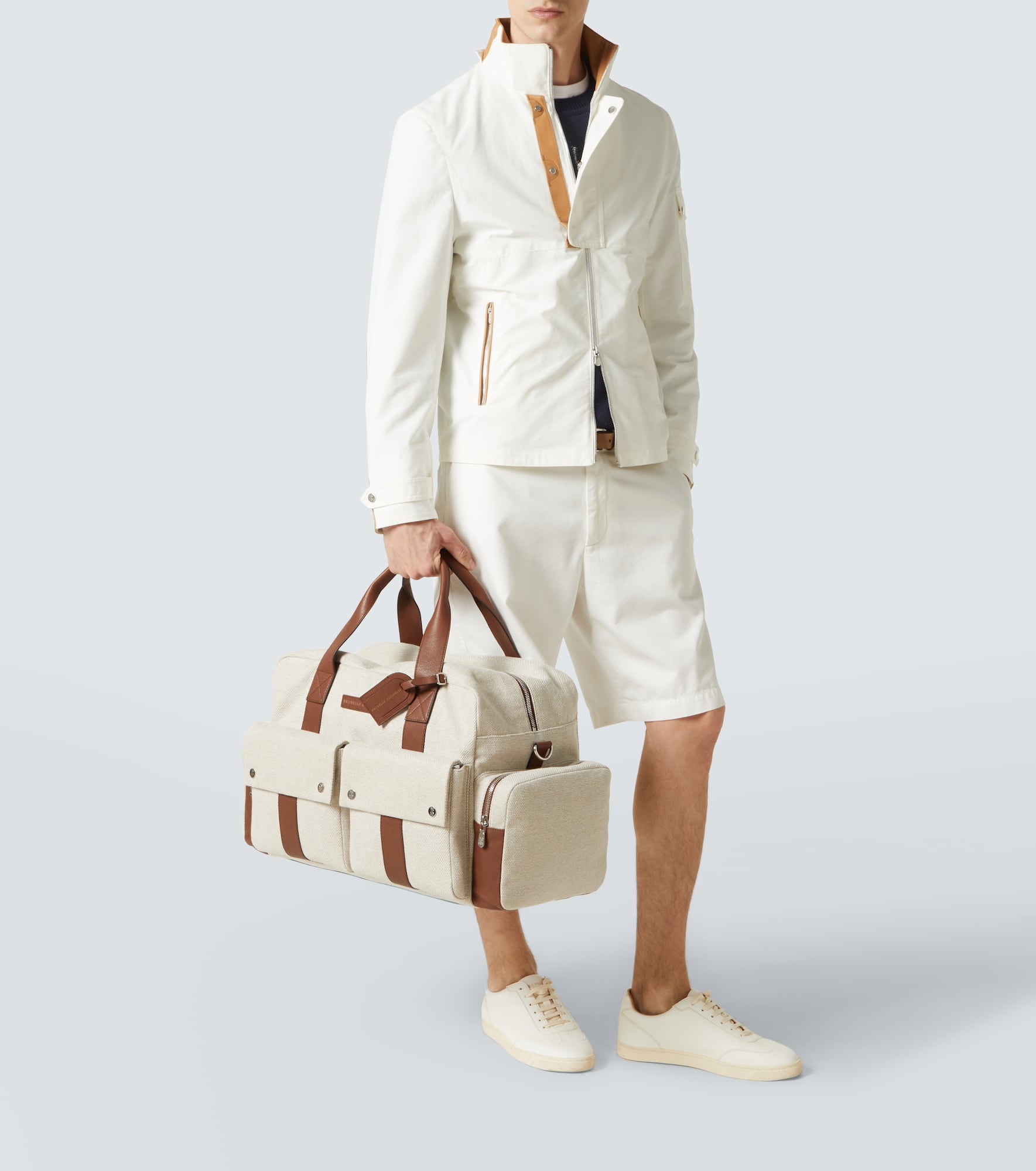 Leather-trimmed canvas duffel bag - 7