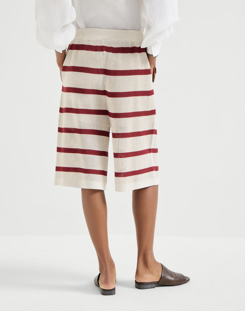 Cotton striped net knit Bermuda shorts 3