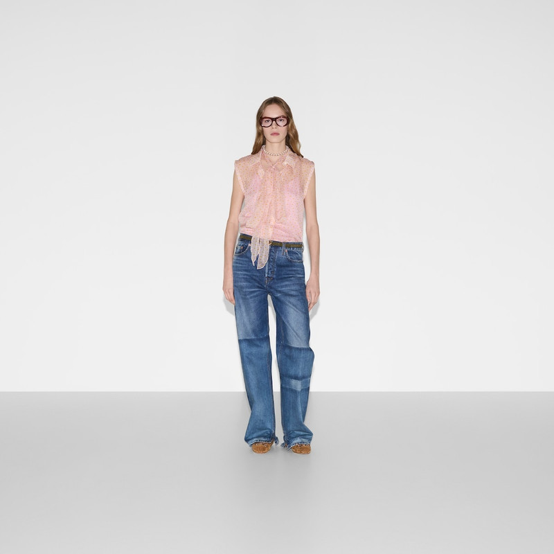 GUCCI Printed silk top with neck bow outlook
