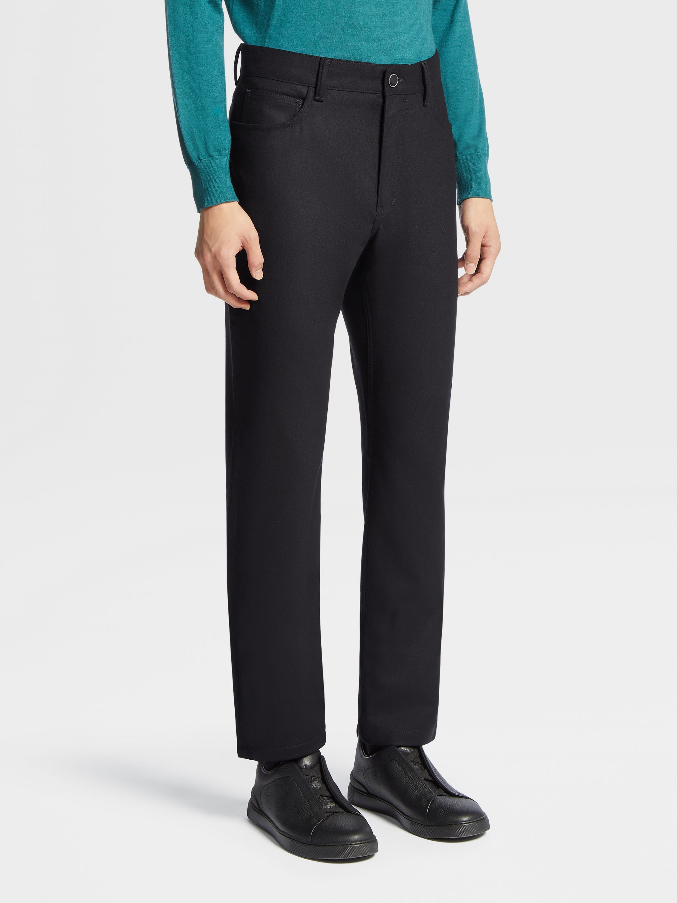 BLACK WOOL AND CASHMERE ROCCIA PANTS - 2