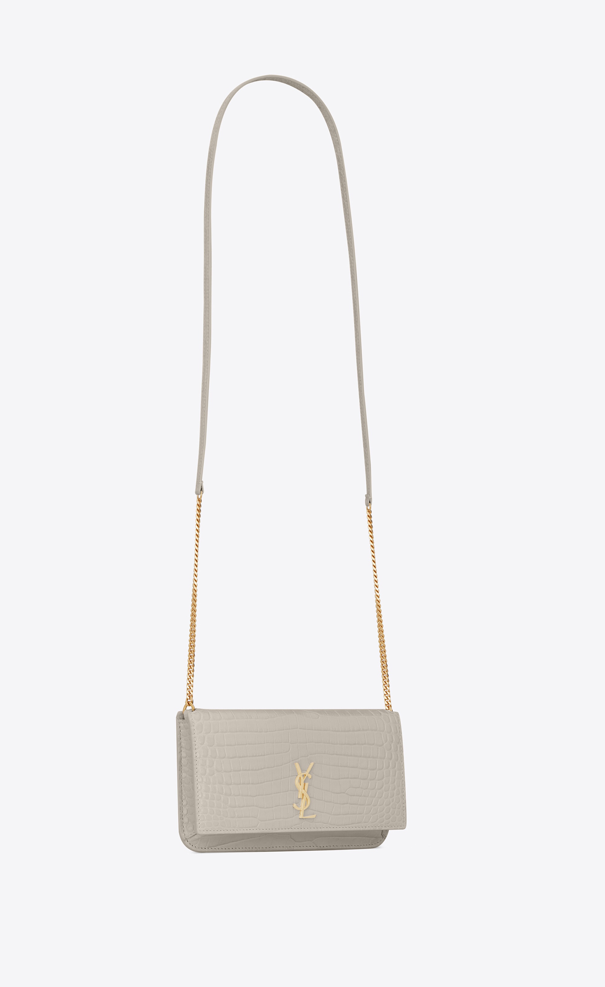 Saint Laurent Gaby Chain Phone Holder Bag in Light Musk, Taupe. Size all.