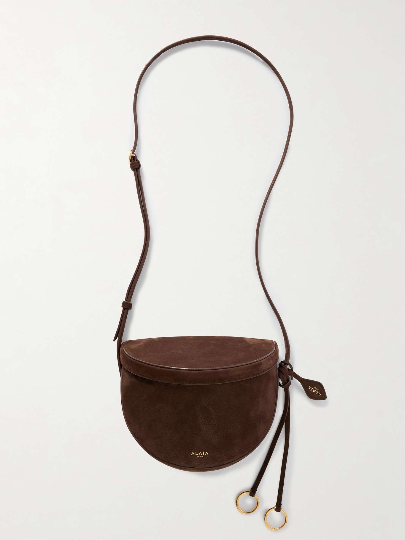 Le Click leather-trimmed nubuck shoulder bag Brown - 1