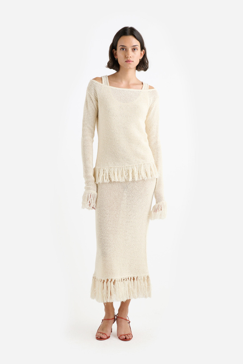 The Elder Statesman NORA LITE WOMEN'S FRINGE TOP L/S outlook