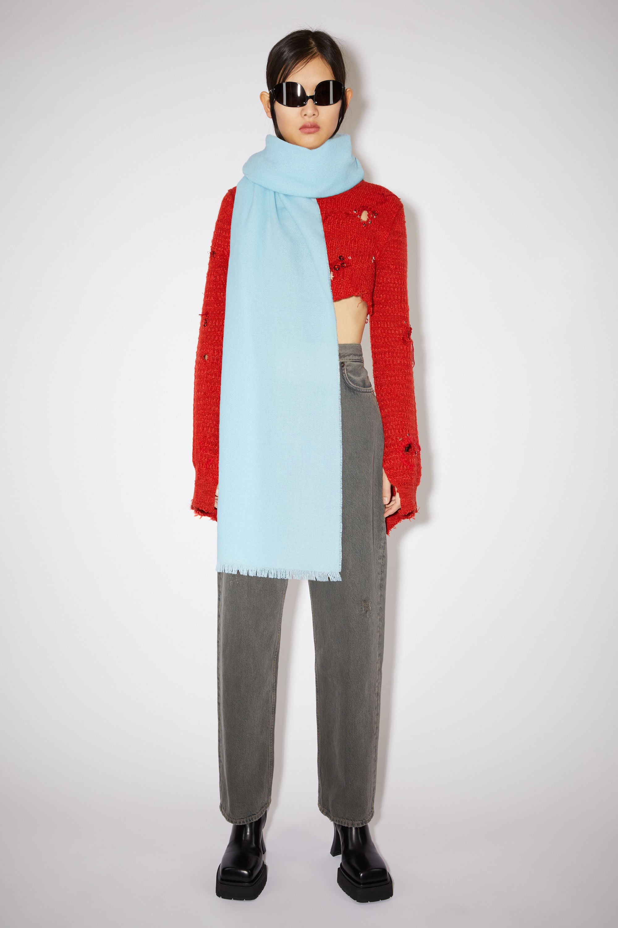 LIGHT WOOL SCARF - OVERSIZED - Aqua blue - 2
