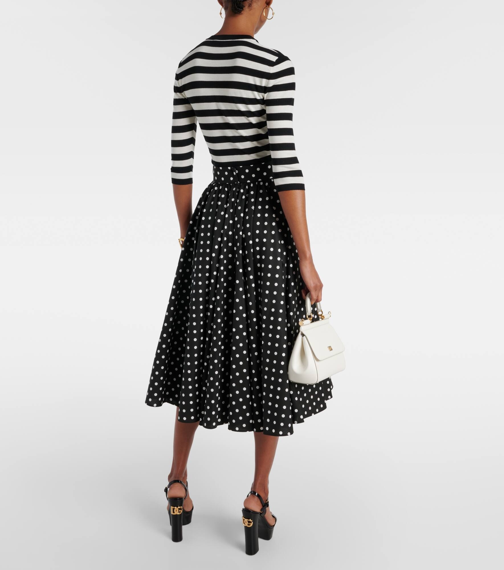 Polka-dot high-rise cotton poplin midi skirt - 3