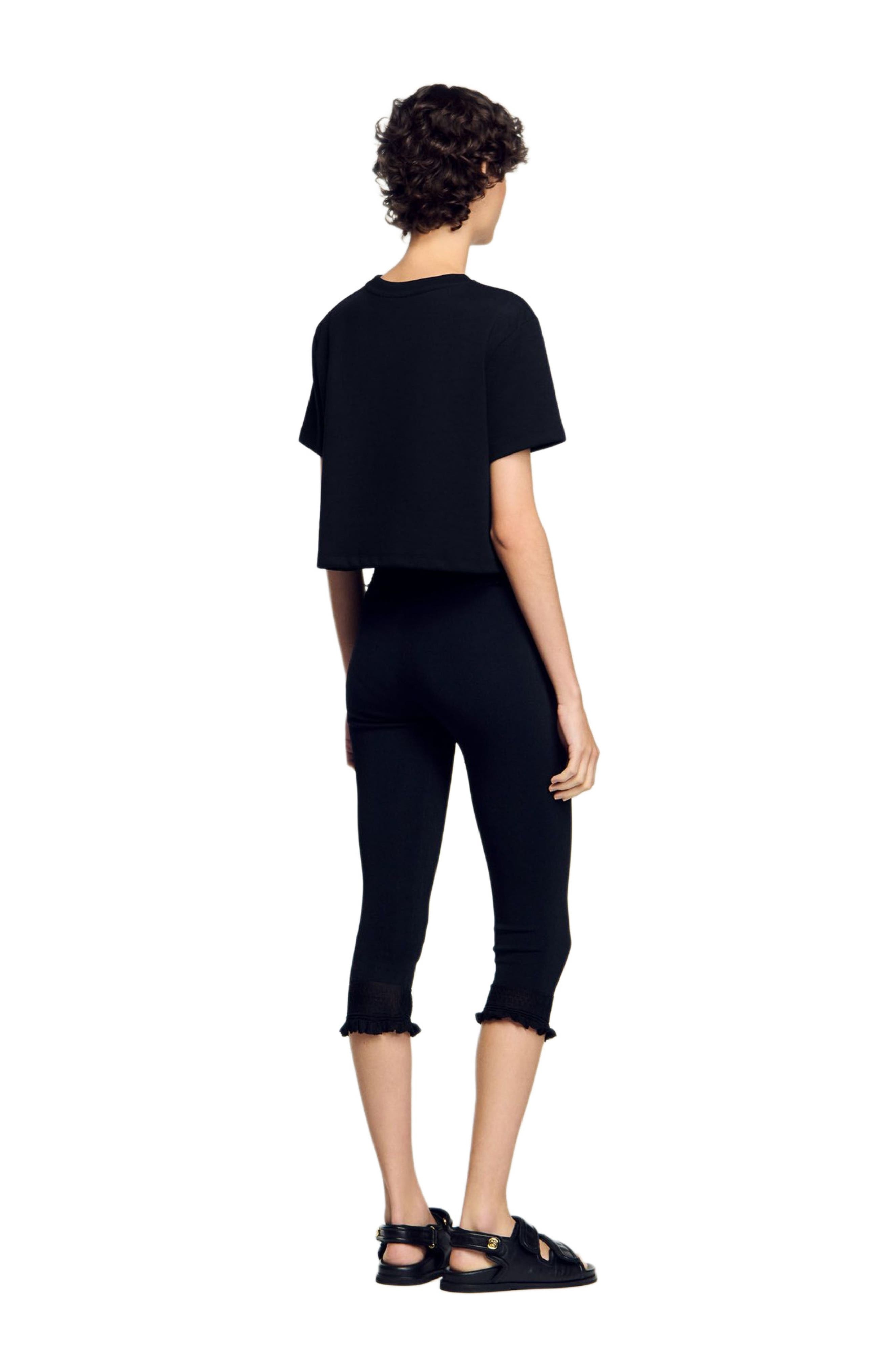 SANDRO Floral embroidery T-shirt in Black at Nordstrom - 2