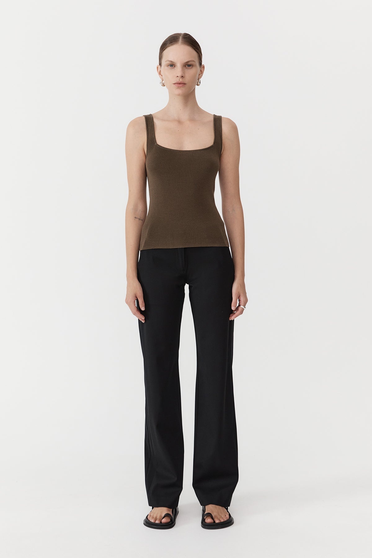 Square Neck Knit Singlet - Kelp - 5