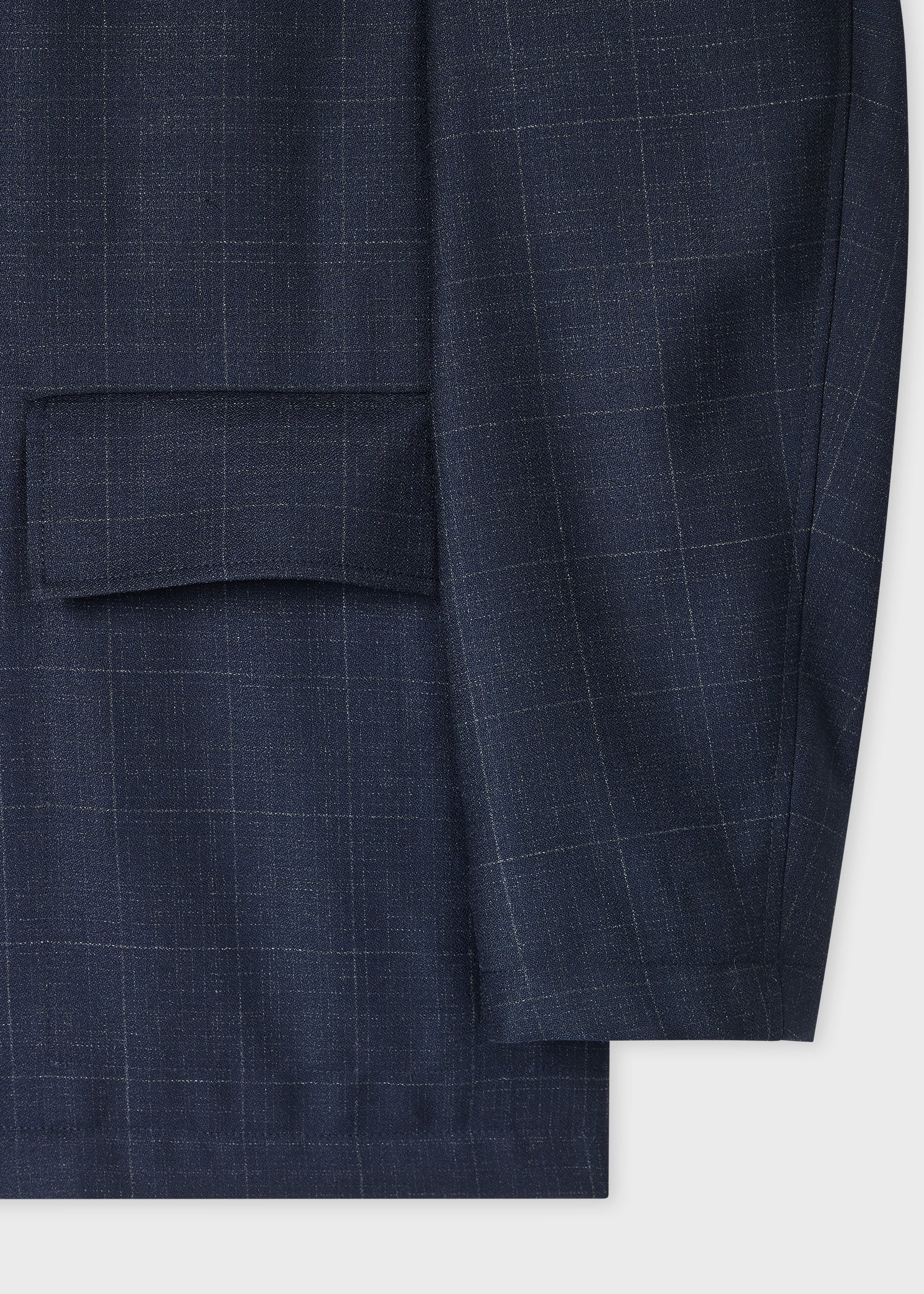 Navy Windowpane Check Wool Zip Jacket - 3