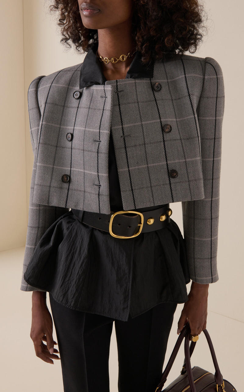 Chloé Cropped Wool Checkered Jacket multi outlook