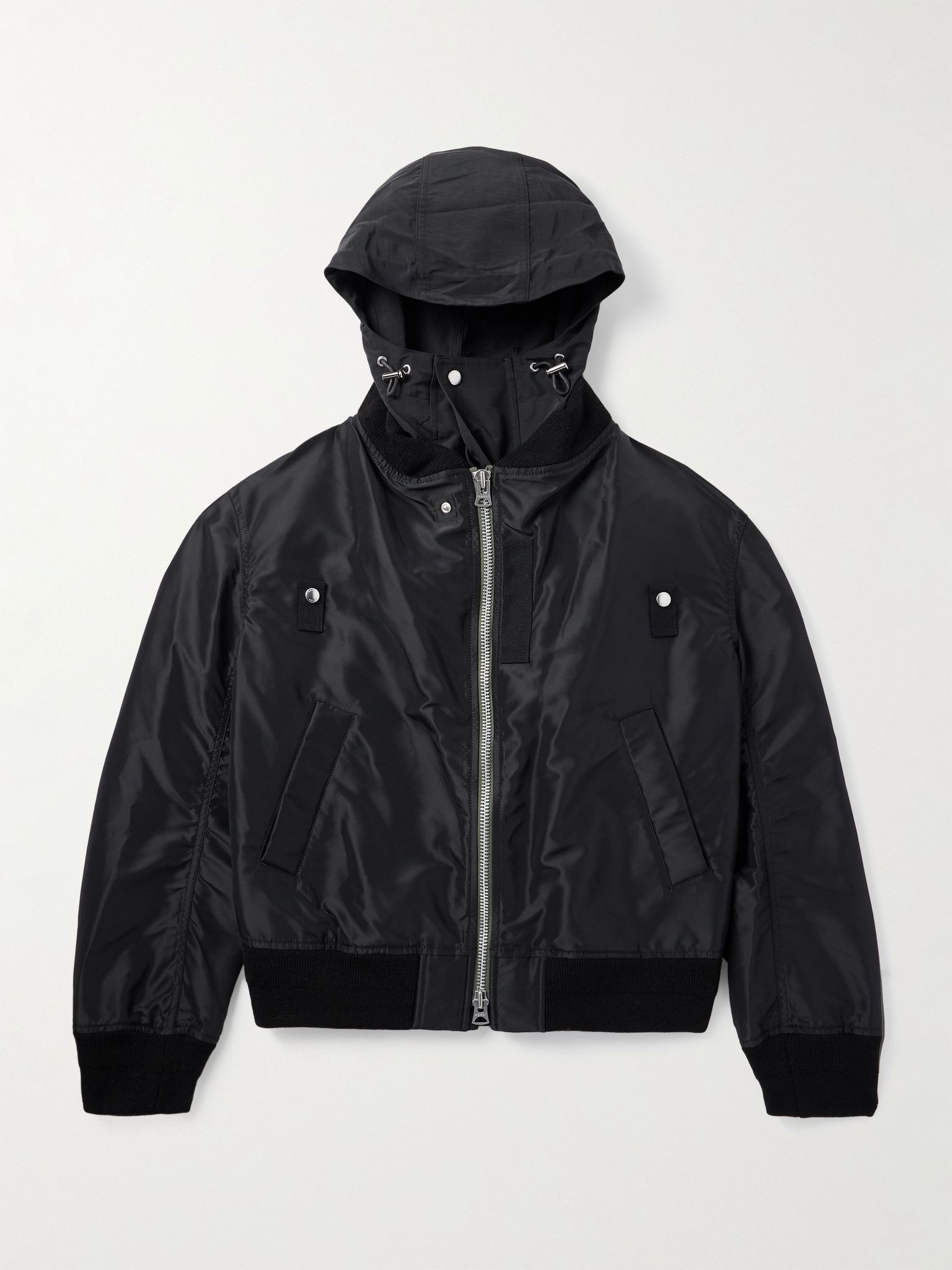 Grosgrain-Trimmed Shell Hooded Bomber Jacket Black - 1