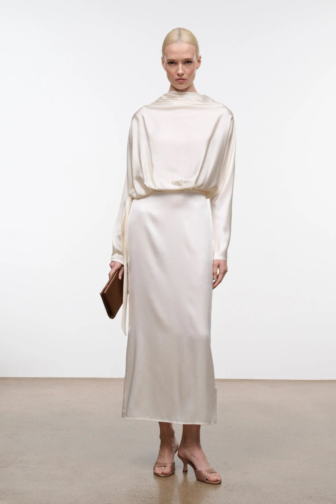 STAUD PHOEBE SILK DRESS IVORY - 1