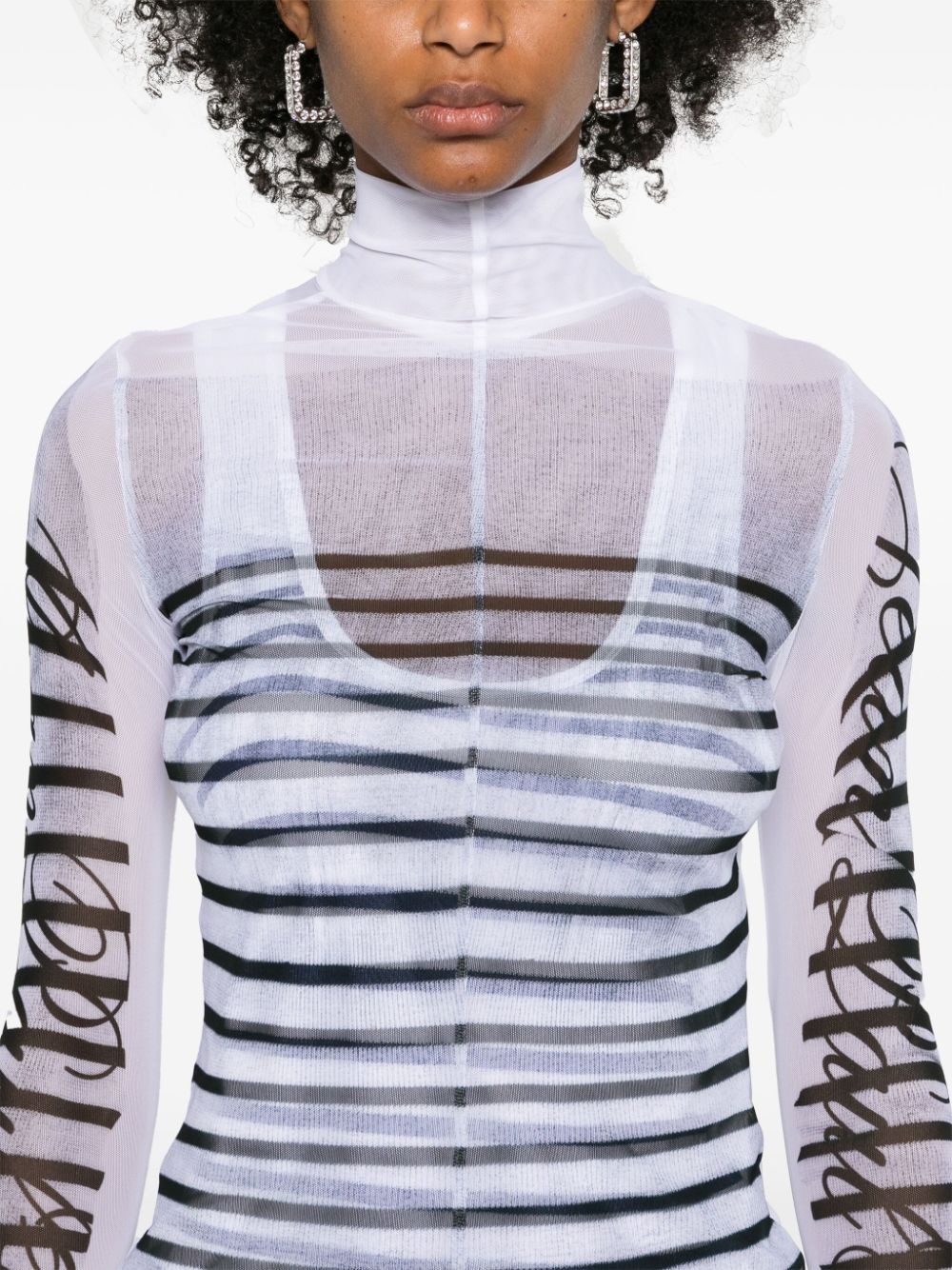 mesh-design striped T-shirt - 5