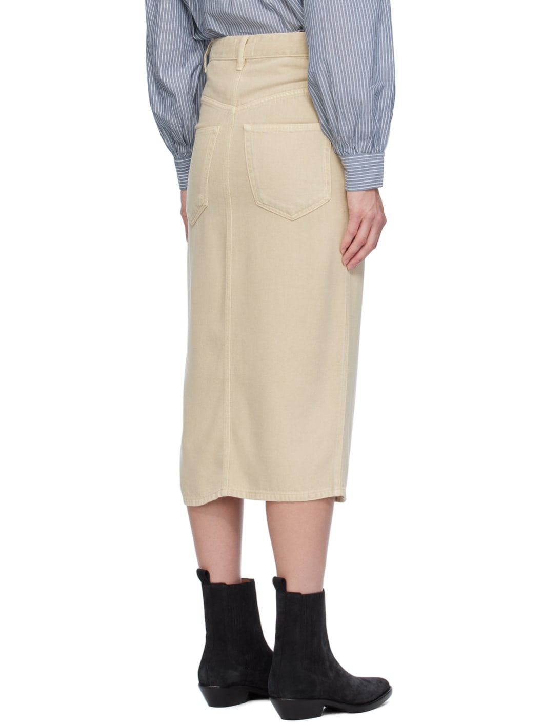 Beige Tilauria Denim Midi Skirt - 3