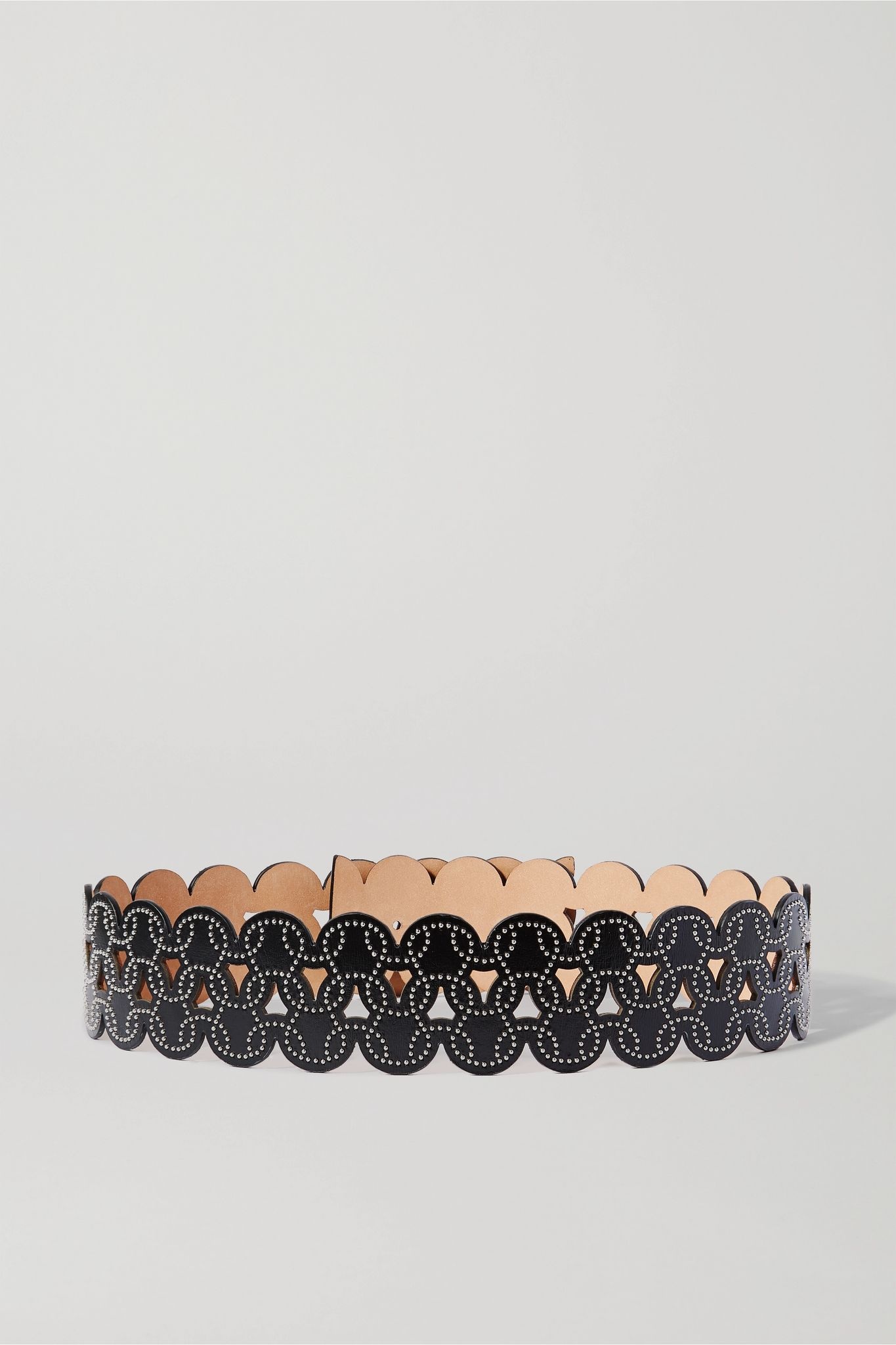 Studded laser-cut leather waist belt - 3