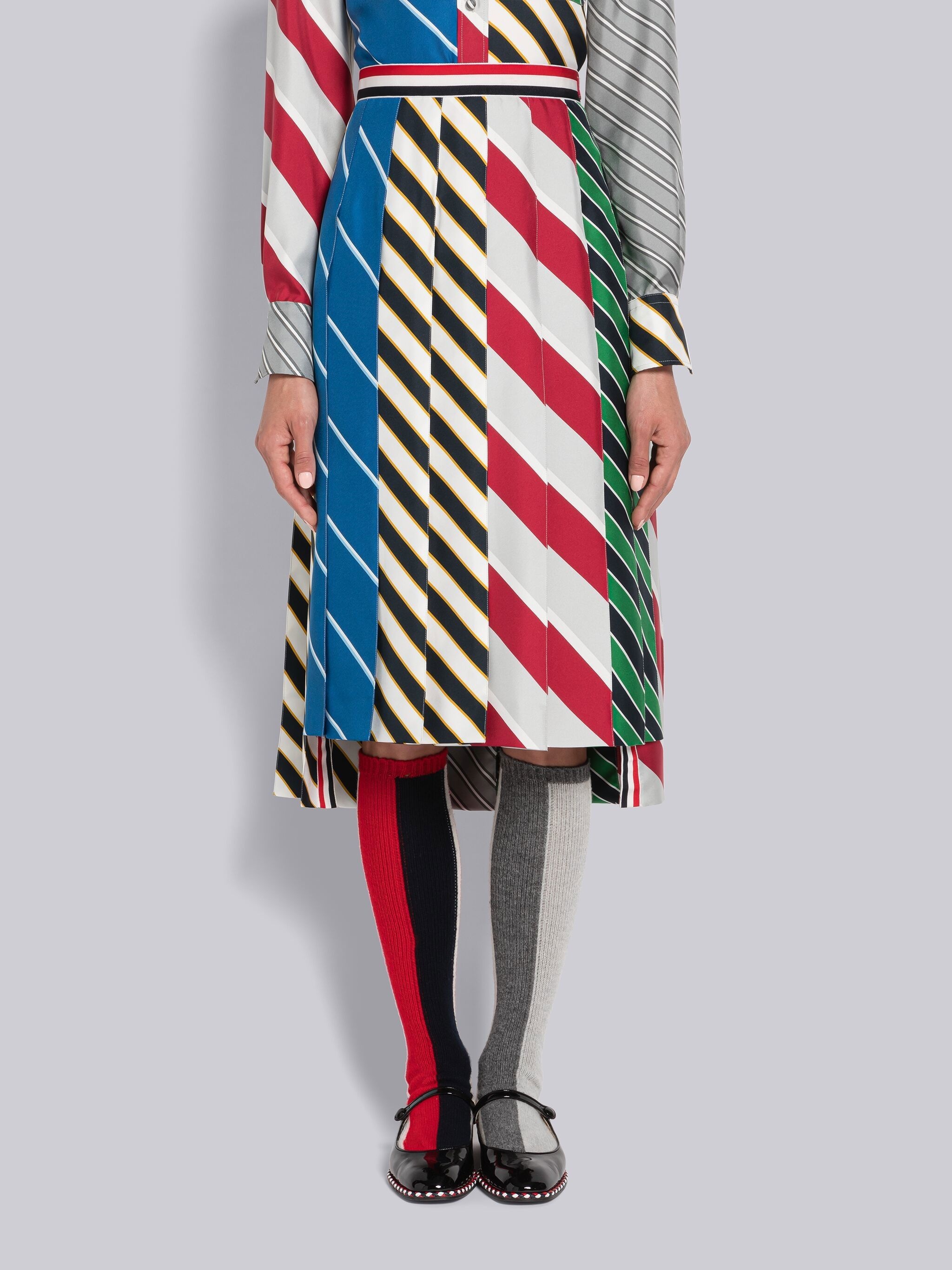 Fun-Mix Awning Stripe Silk Pleated Skirt - 1