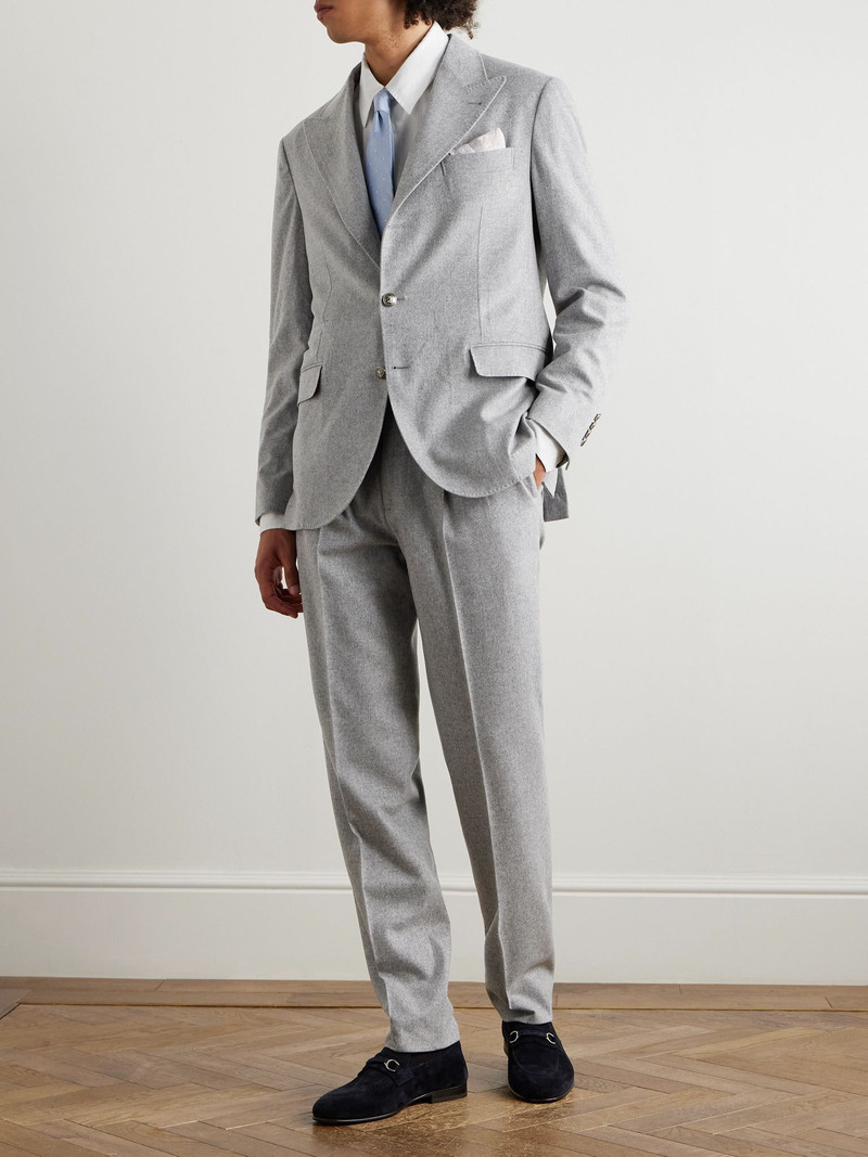 Brunello Cucinelli Straight-Leg Pleated Cotton and Cashmere-Blend Suit Trousers Gray outlook