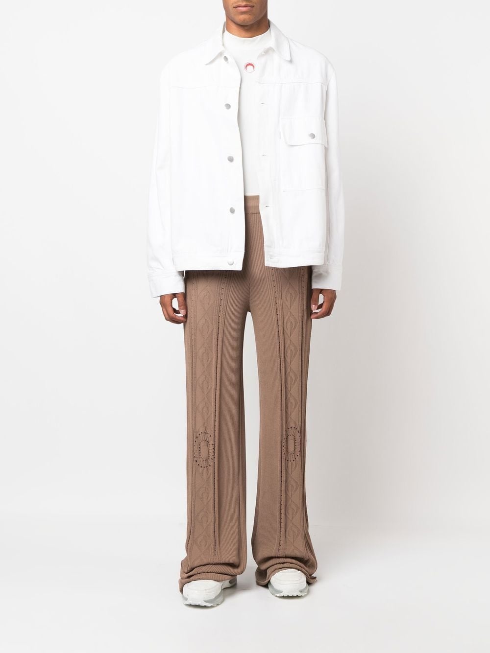 Neutral Pointelle Knit Trousers - 2