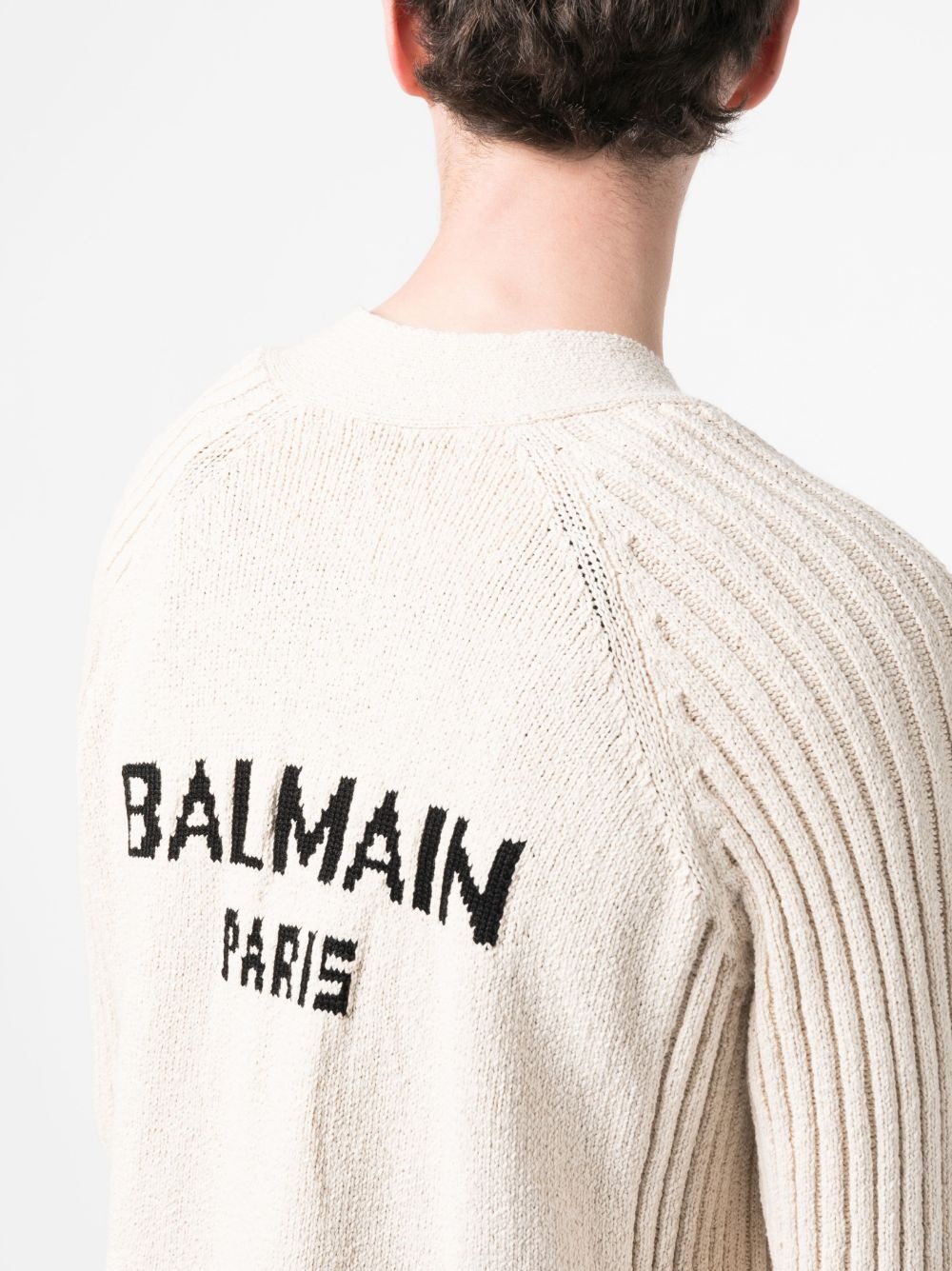 intarsia-logo button-up cardigan - 5