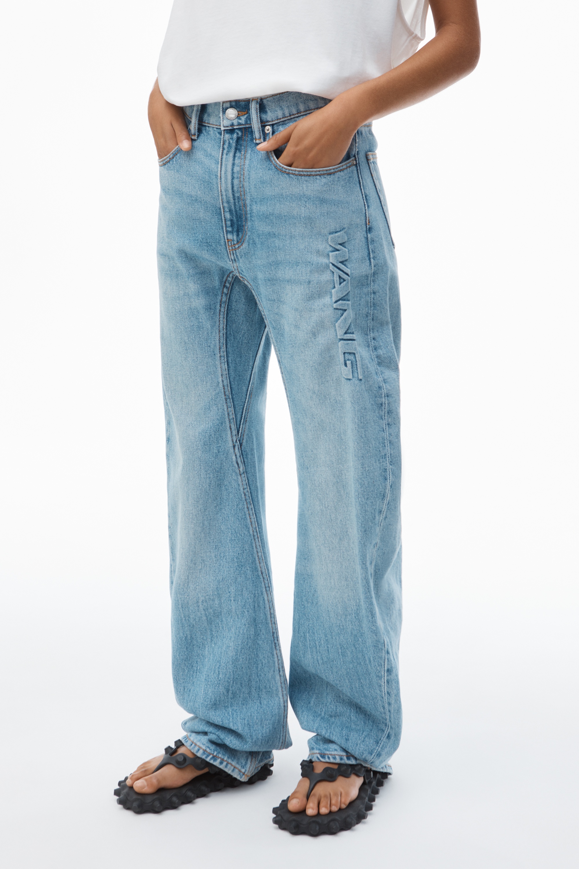 Articulated Denim Jeans with High-Frequency Logo - 3
