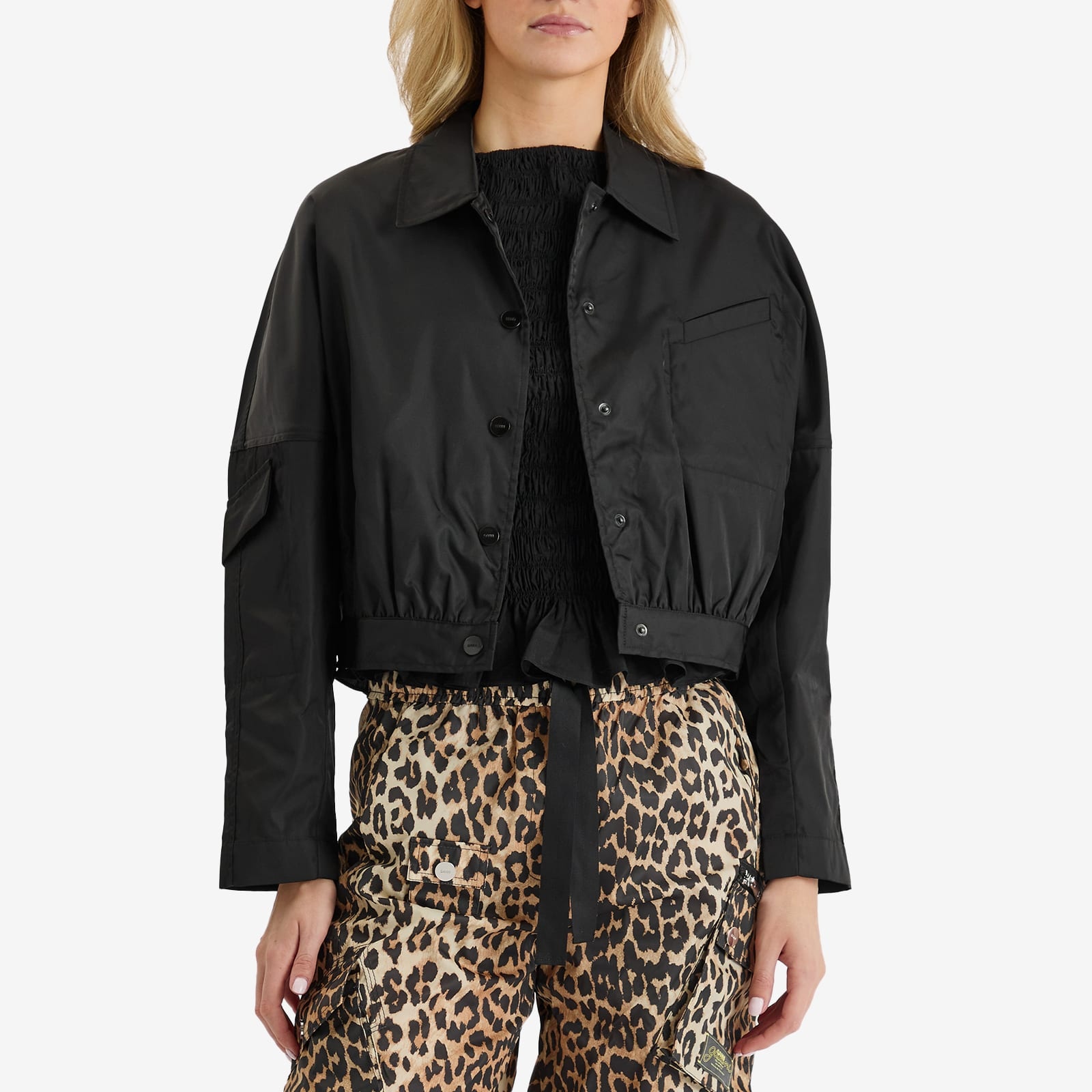 GANNI★Duchesse ナイロン クロップドシャツジャケット 送関込み GANNI GANNI Duchesse Nylon Short Jacket | endclothing