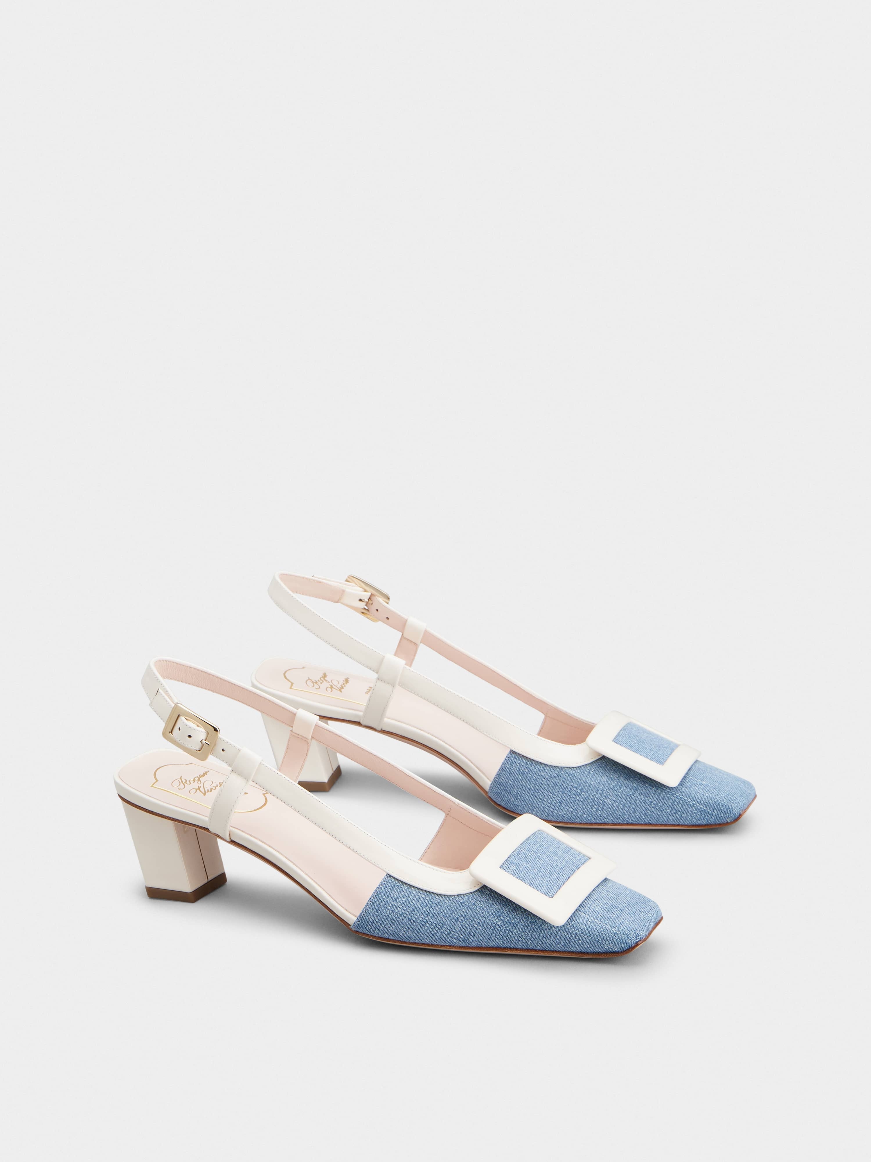 Belle Vivier Lacquered Buckle Slingback Pumps in Denim - 2