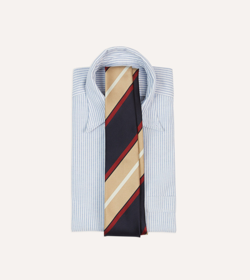 Drake's Navy, Red and Gold Stripe Repp Silk Tipped Tie outlook
