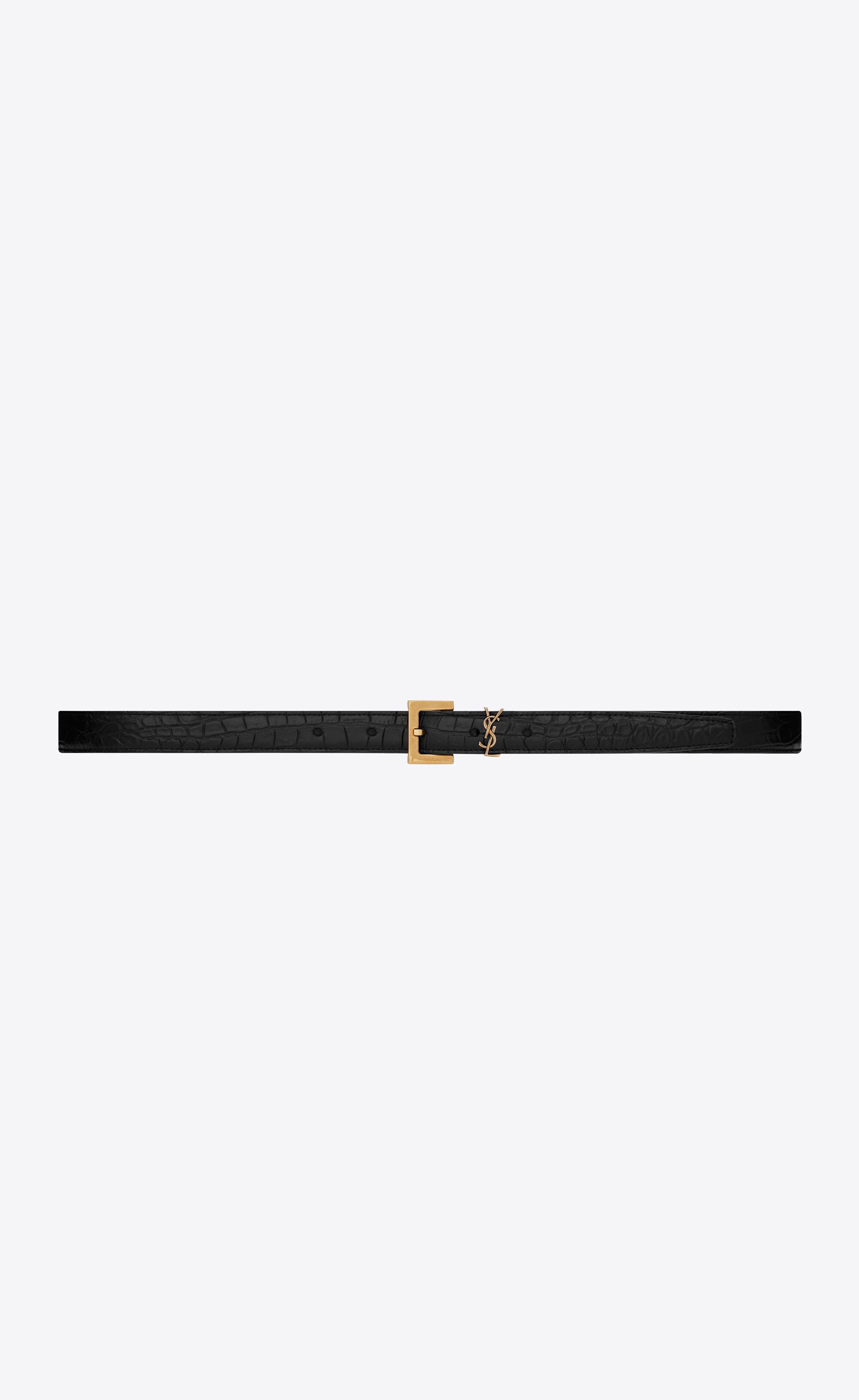 cassandre thin belt with square buckle in crocodile-embossed leather - 1