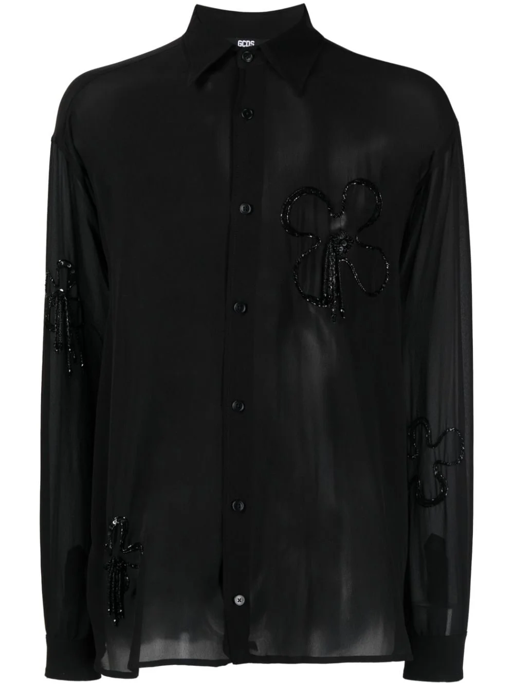 bead-embellished silk shirt - 1