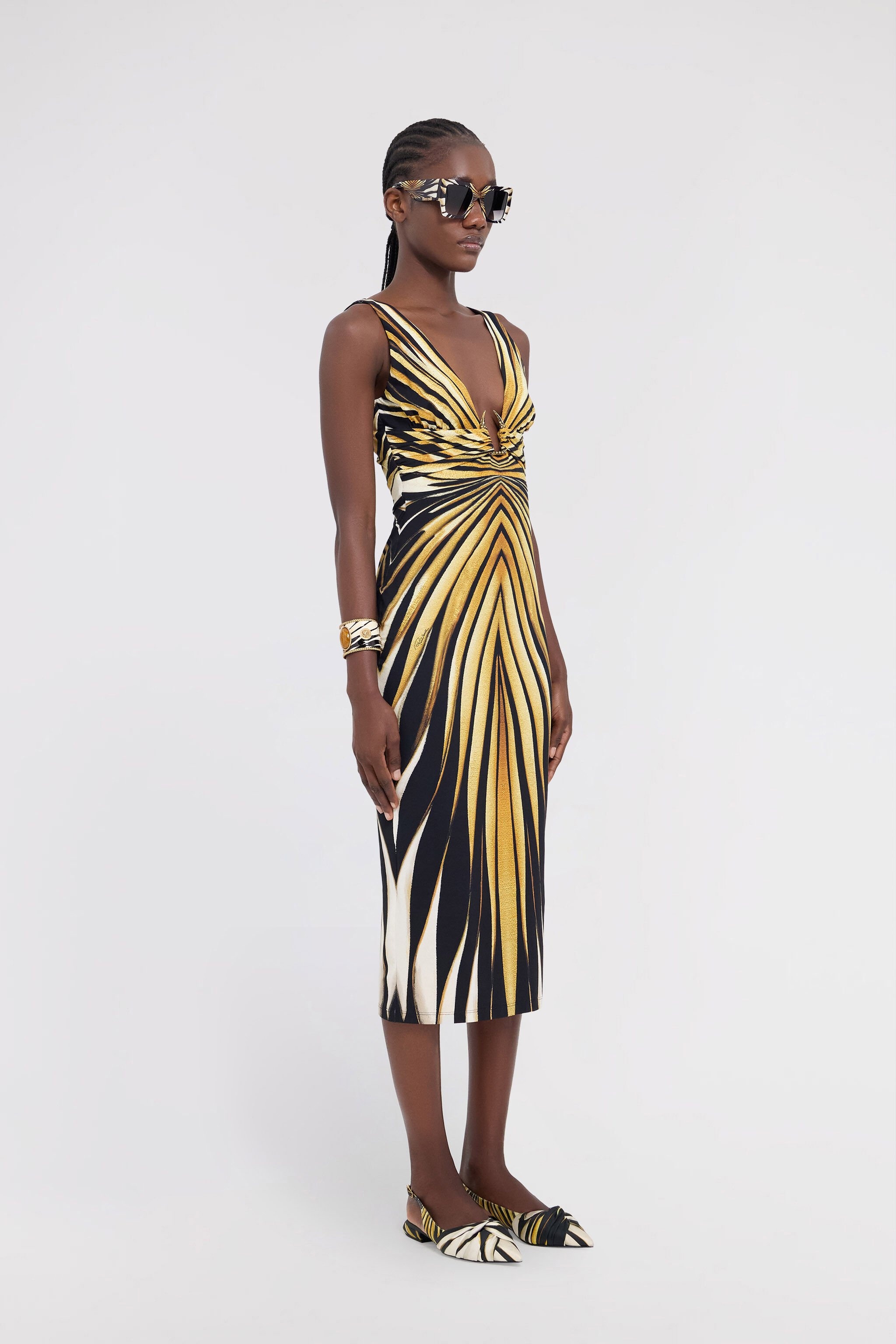 Ray Of Gold Print Dress Midi - 3