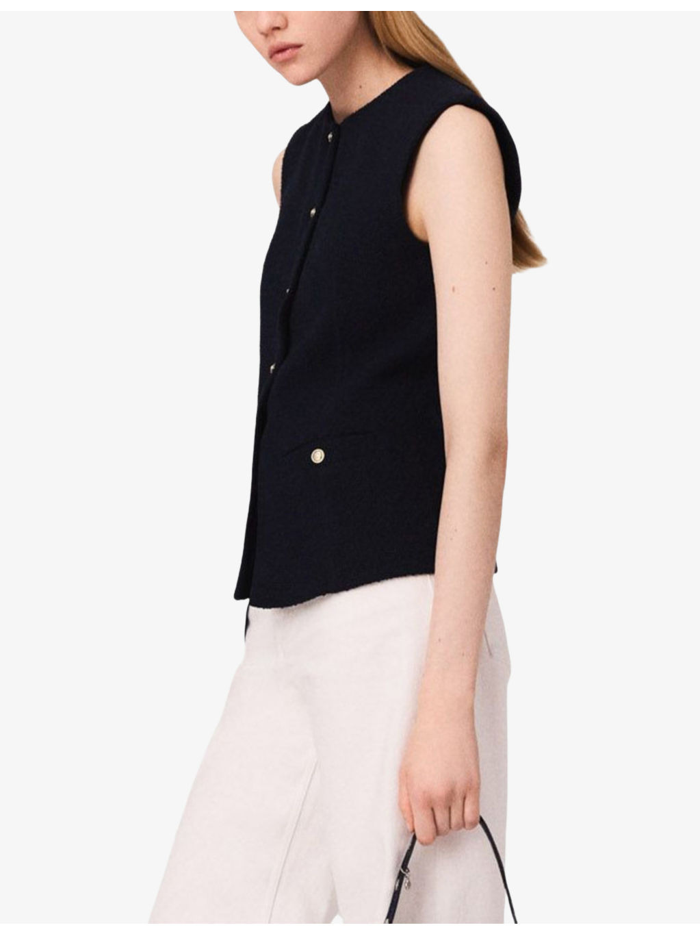 Button-Down Sleeveless Stretch-Tweed Jacket - 3
