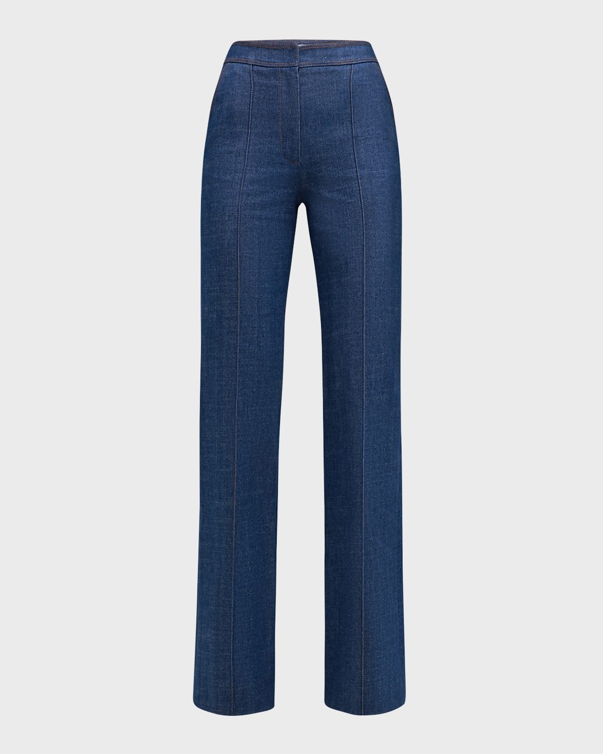 High-Rise Pintuck Straight-Leg Denim Trousers - 1
