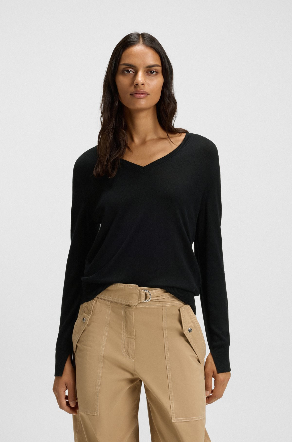 V-NECK SWEATER WITH OPENWORK STITCHING - 2
