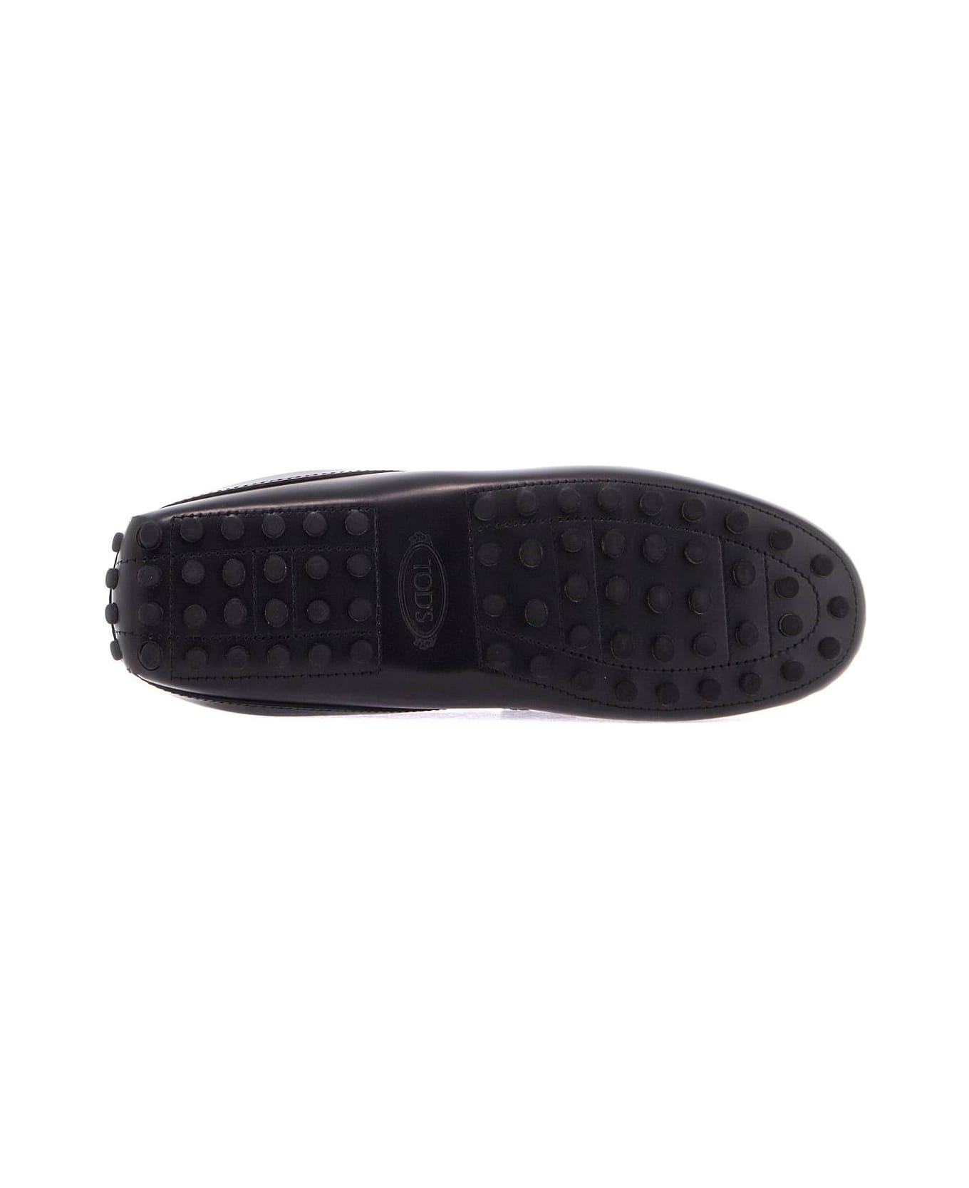 Black Calfskin Slip-on Loafers With Metallic Strap And Rubber Sole - 5