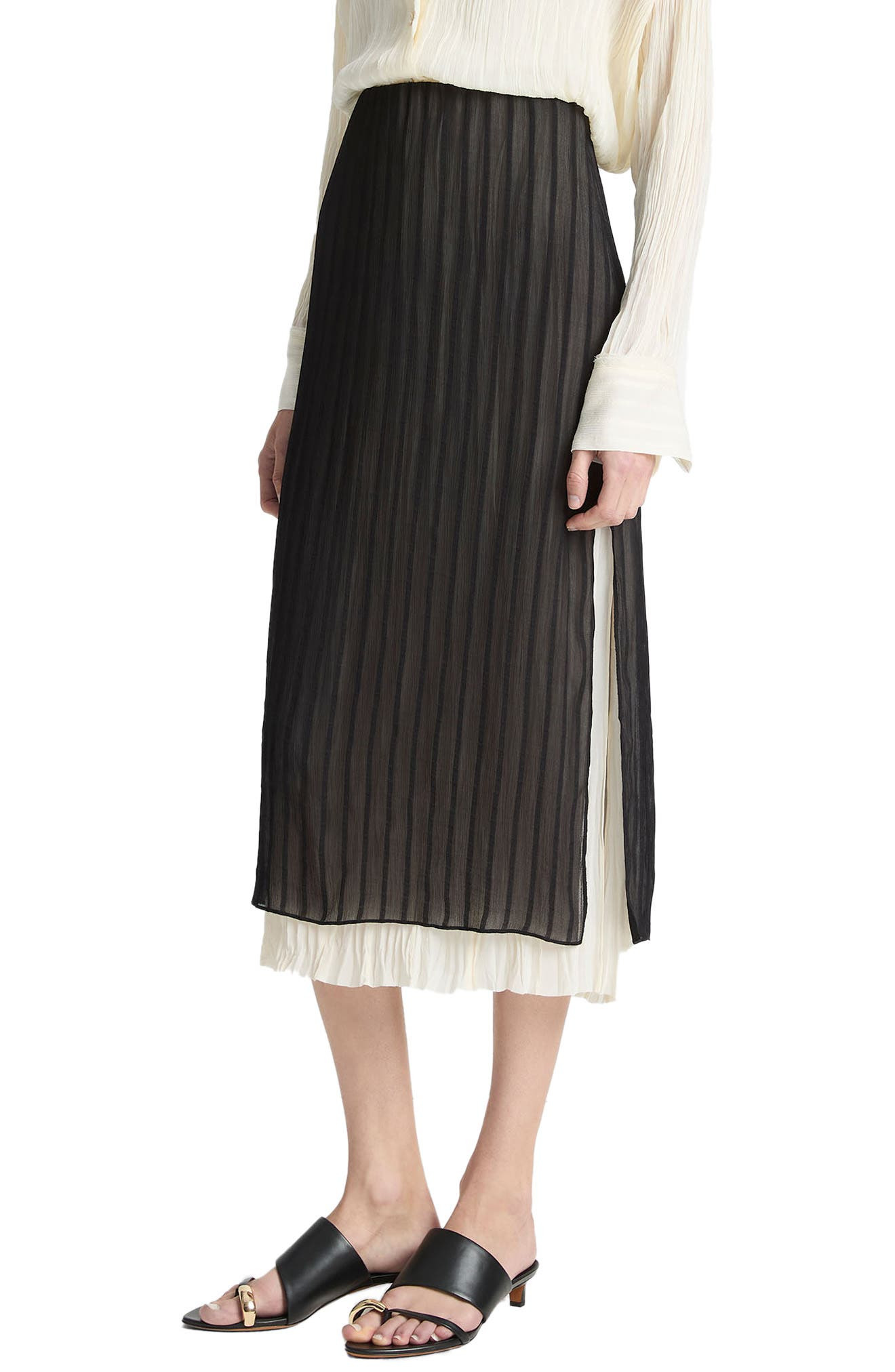 Vince Stripe Layered Midi Skirt in Black at Nordstrom - 3
