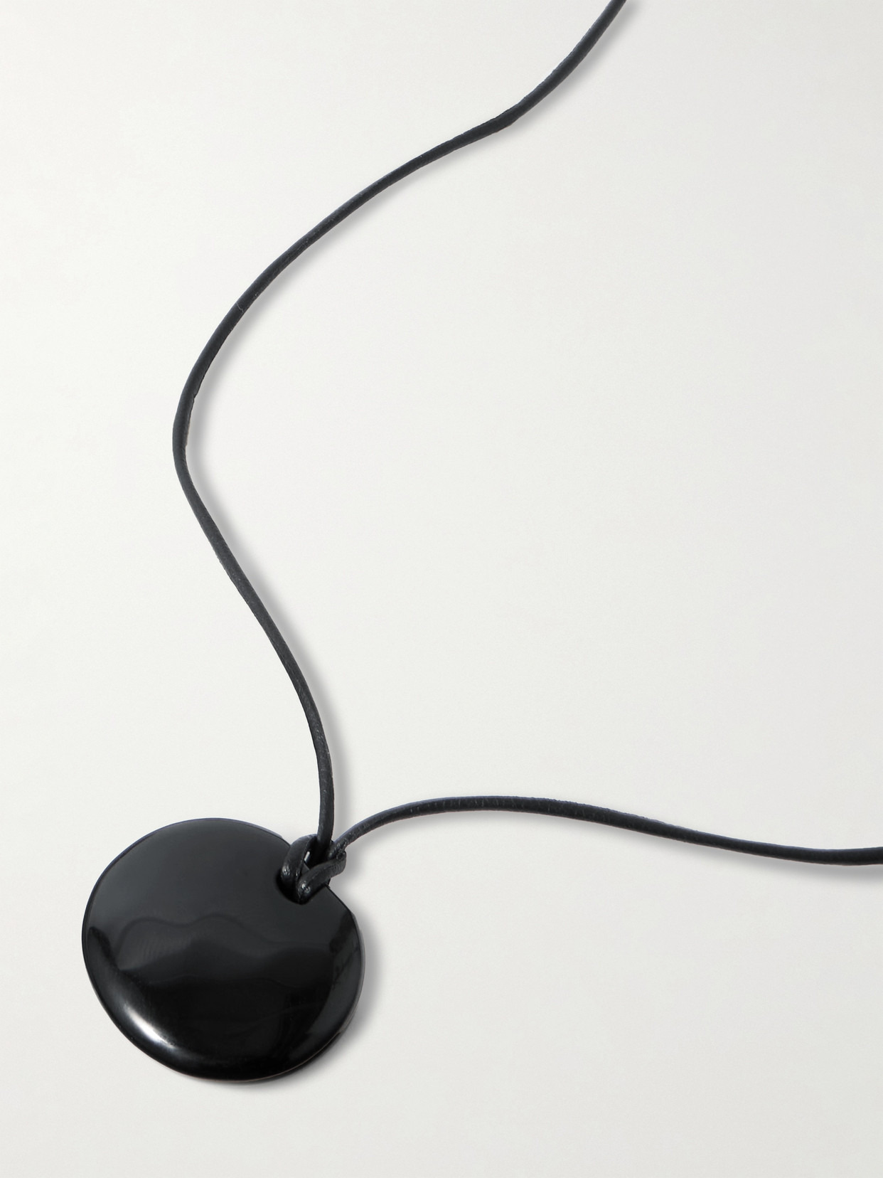 Small Full Moon Silver, Cord And Onyx Necklace - 4