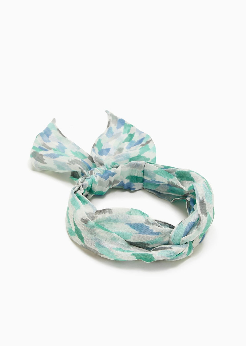 Printed modal, linen and silk hair band 1