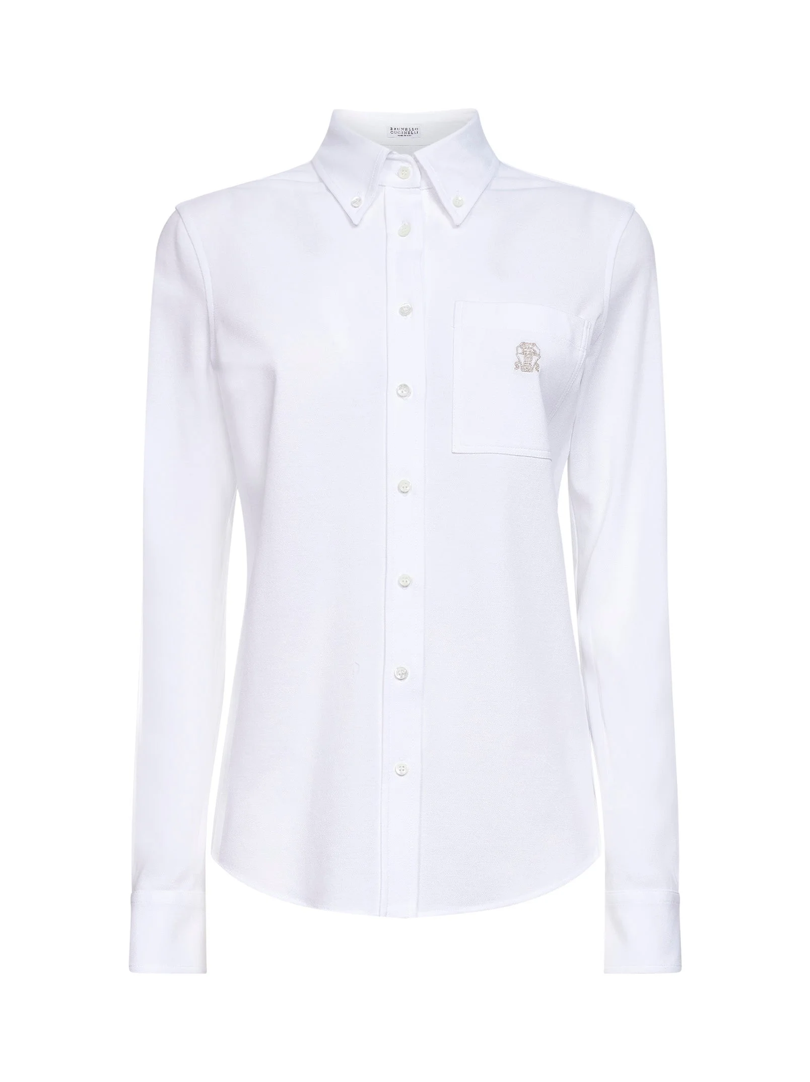 White stretch cotton piquet shirt with logo - 1