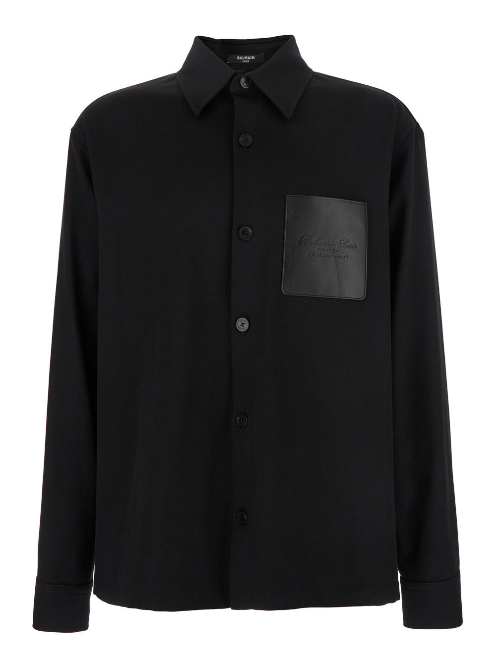 Balmain Men Black Shirt With Classic Collar And Logo Detail On The Pocket In Wool Stretch Man - 1